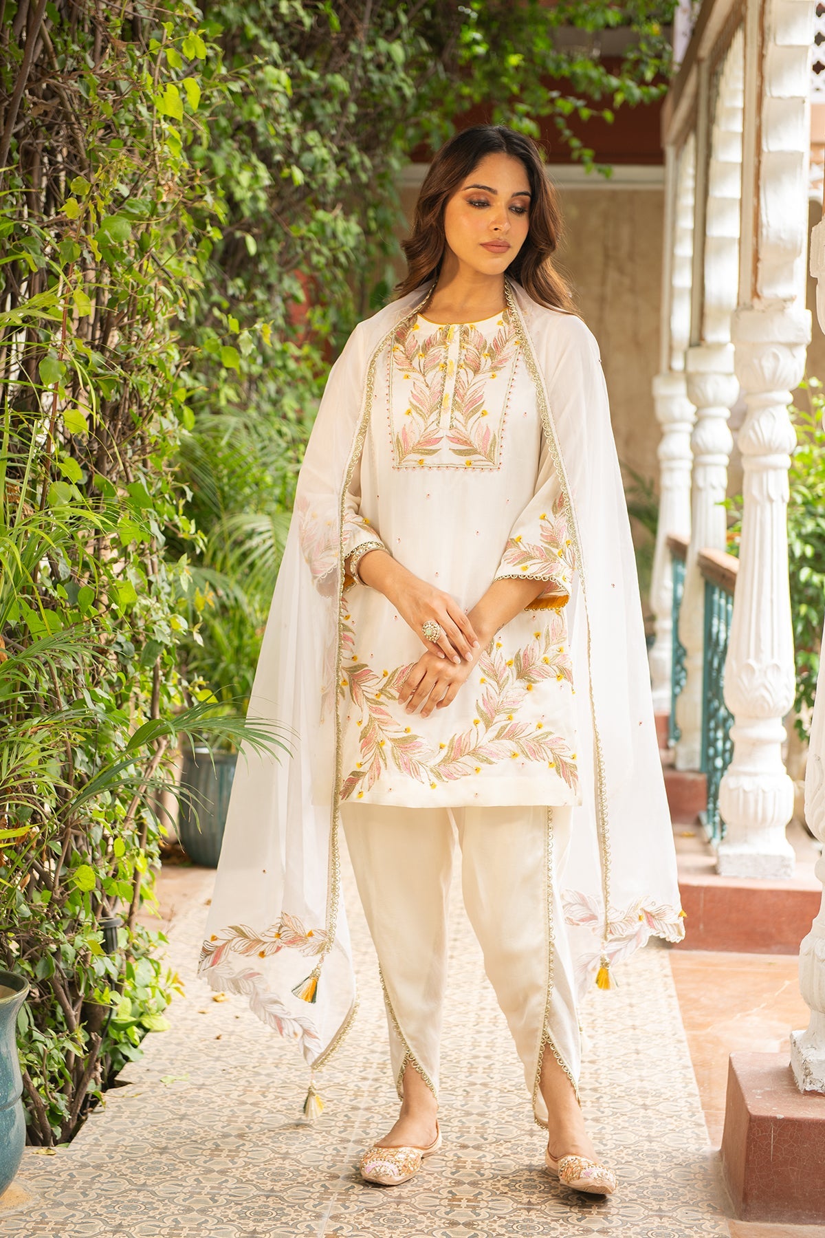 Nazakat Ivory Silk Kurta with Heavy Embroidery and Dhoti Set