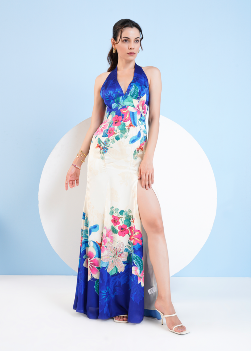 Floral Expression Halter Maxi Dress
