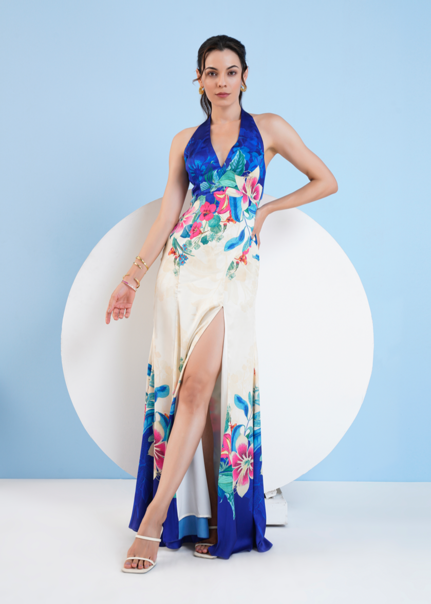 Floral Expression Halter Maxi Dress
