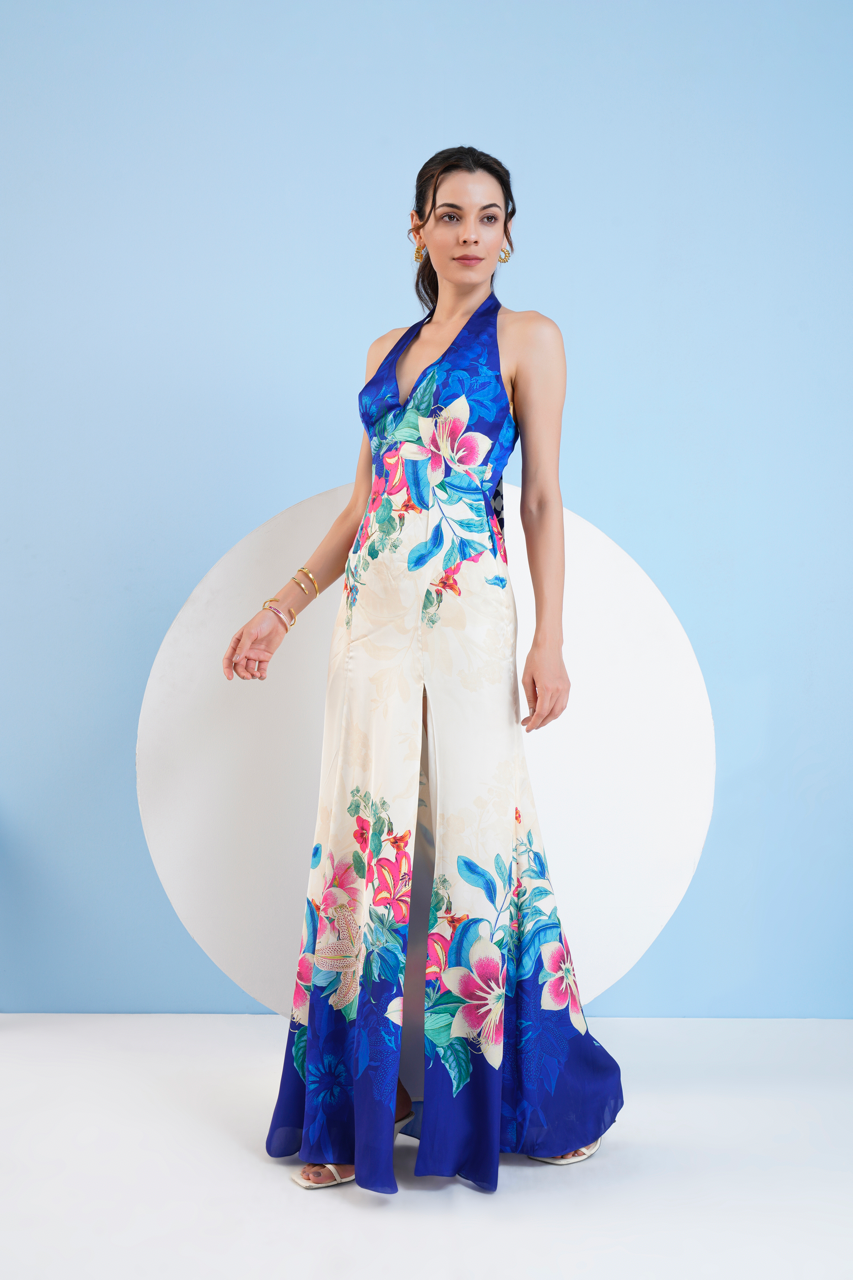 Floral Expression Halter Maxi Dress