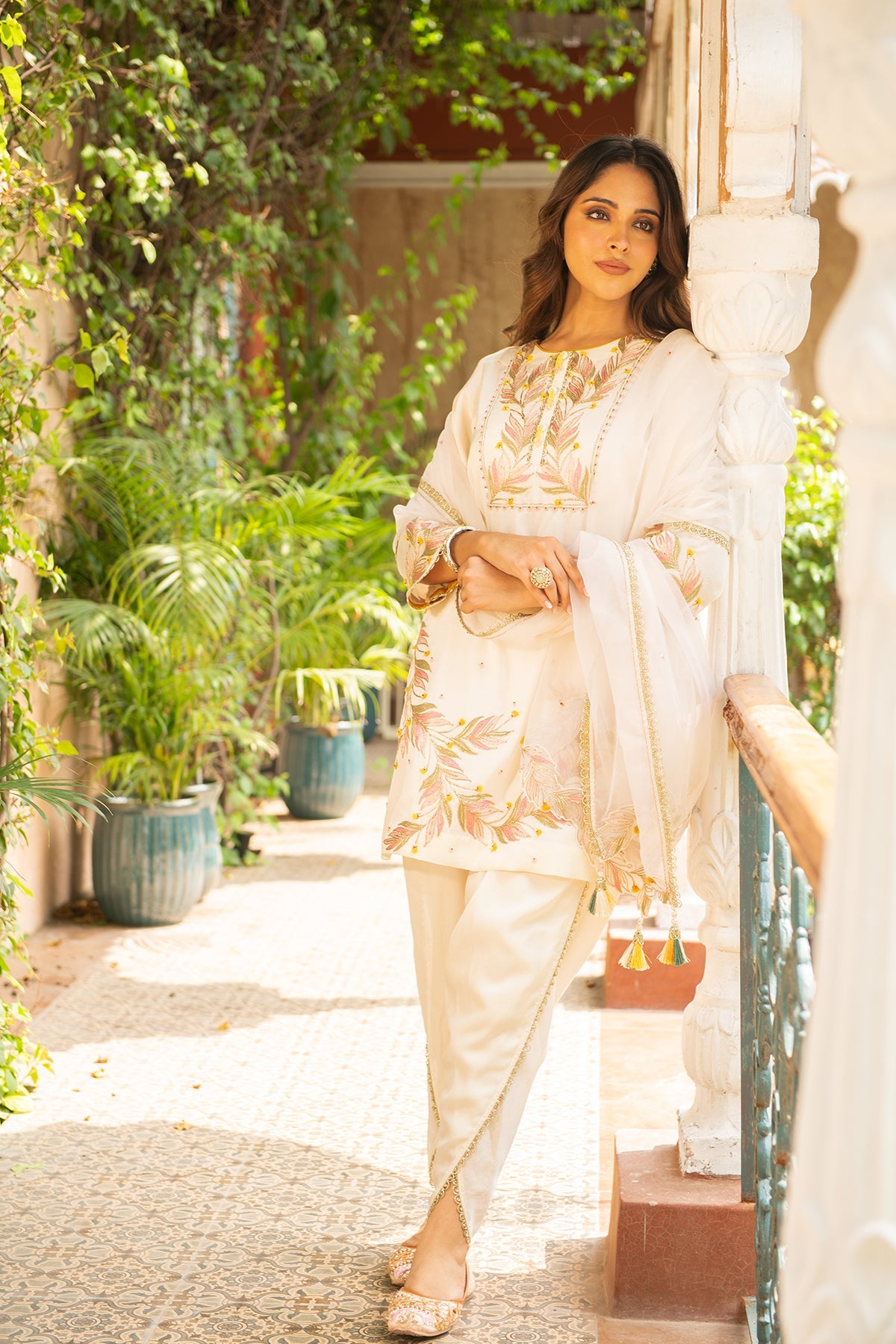 Nazakat Ivory Silk Kurta with Heavy Embroidery and Dhoti Set