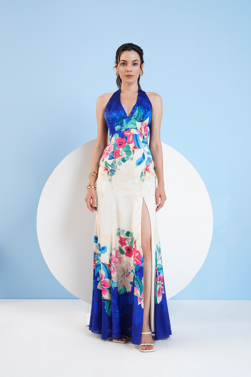 Floral Expression Halter Maxi Dress