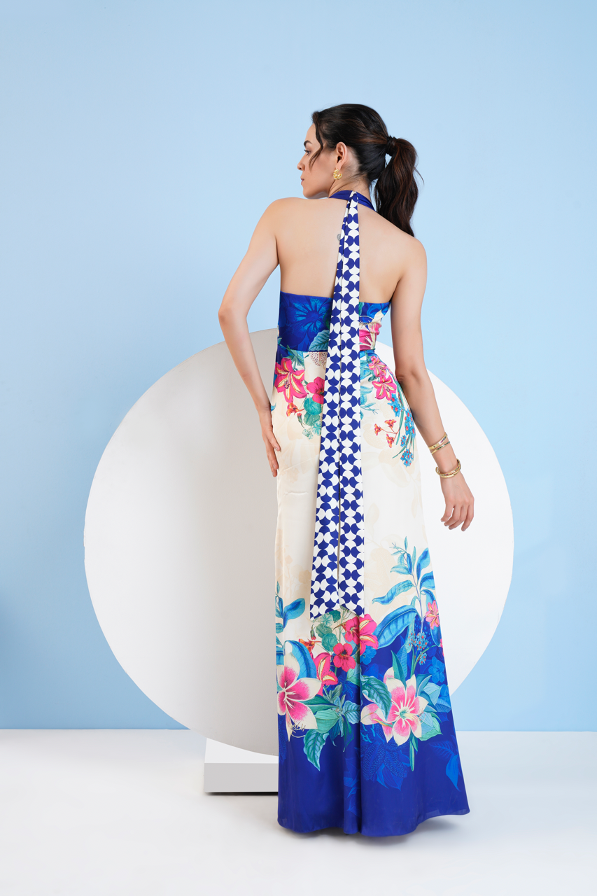 Floral Expression Halter Maxi Dress