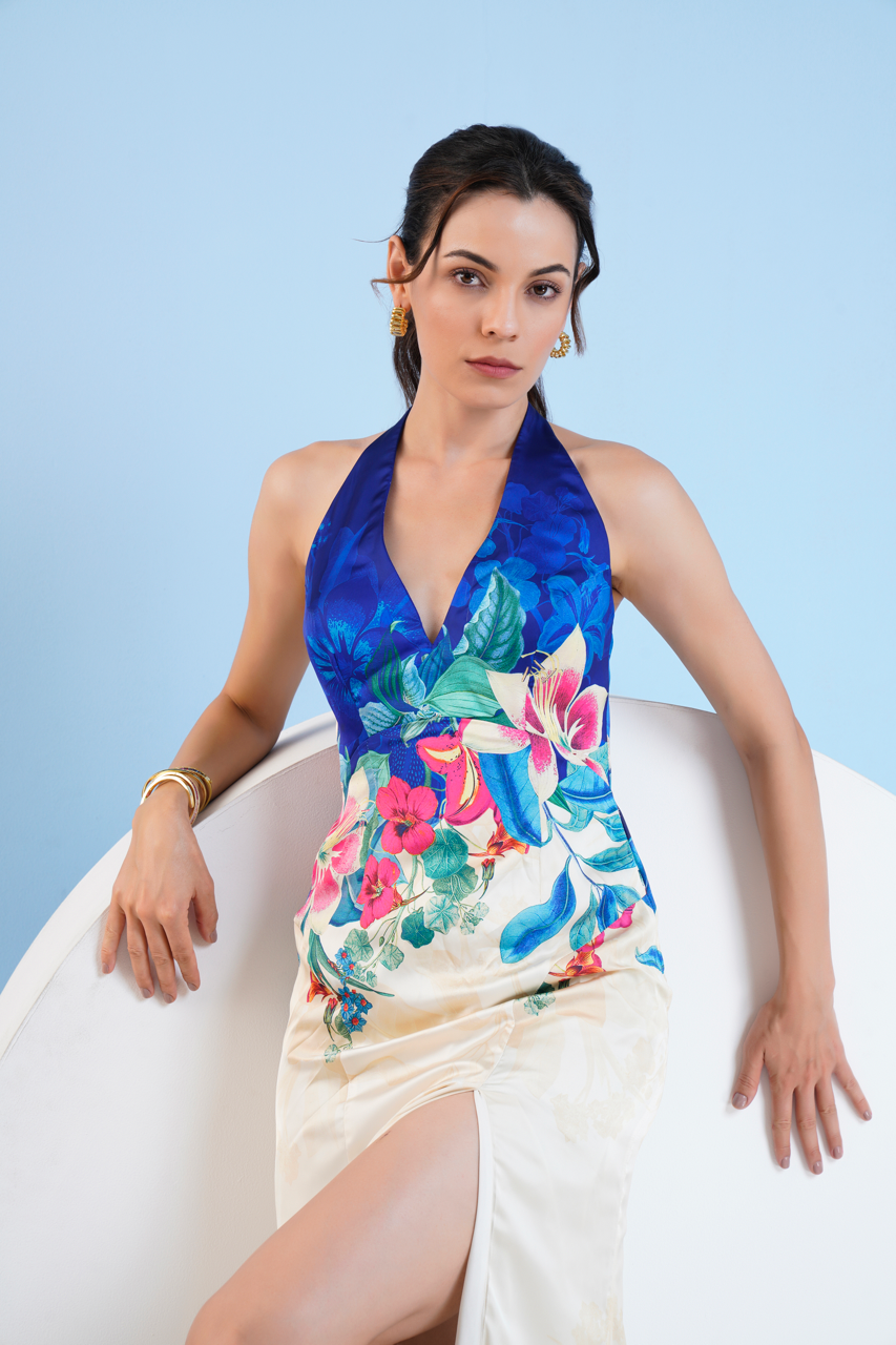 Floral Expression Halter Maxi Dress