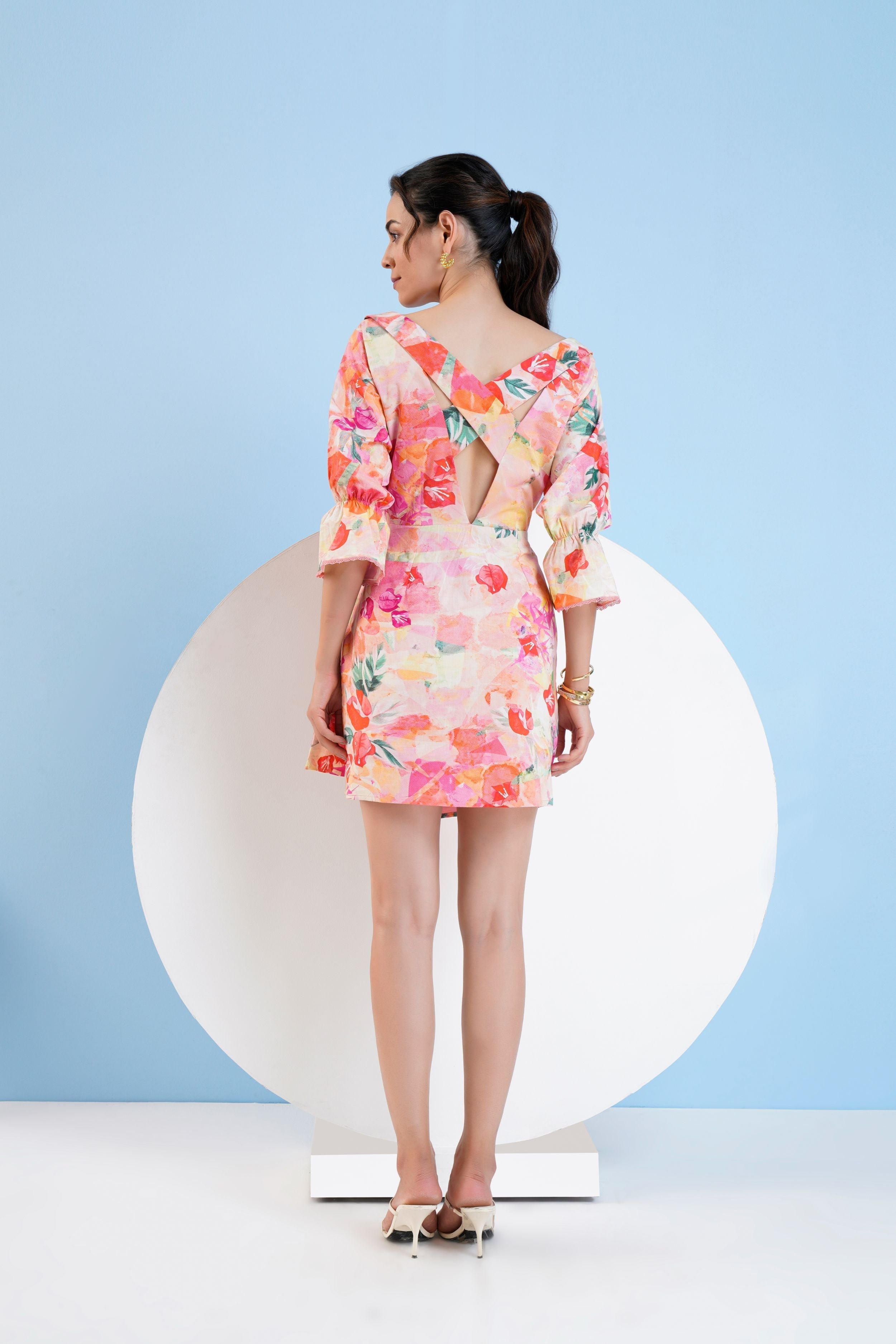 Printed Short Dress with Buckle Detailing
