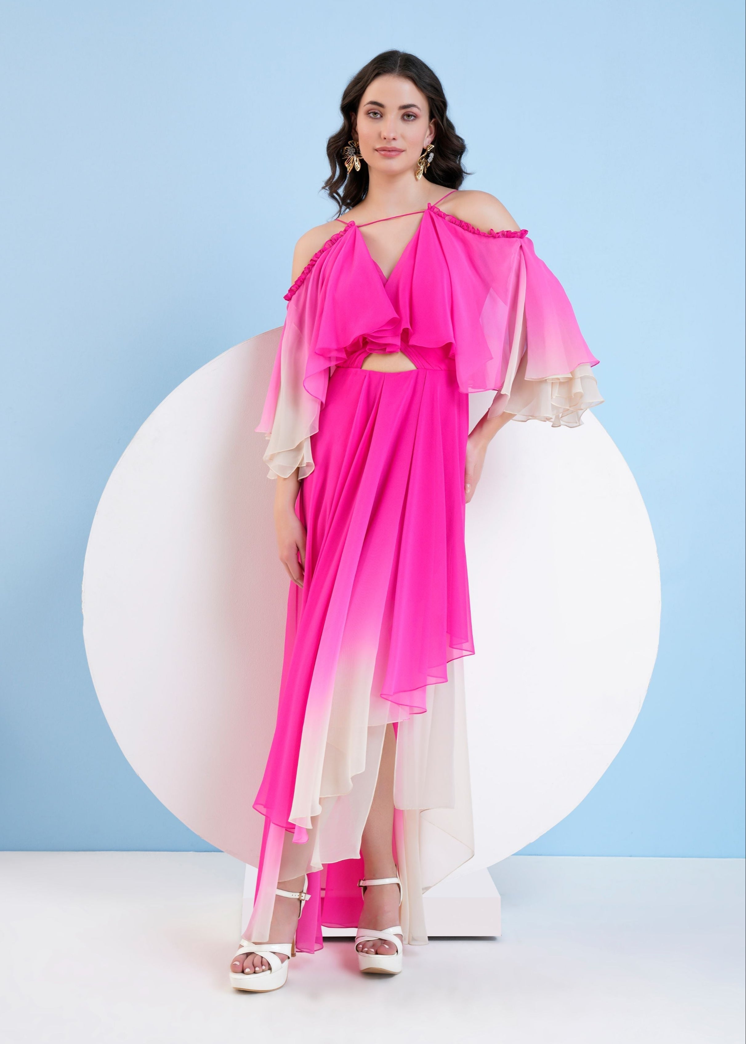 Pink Ombre High Low Maxi Dress