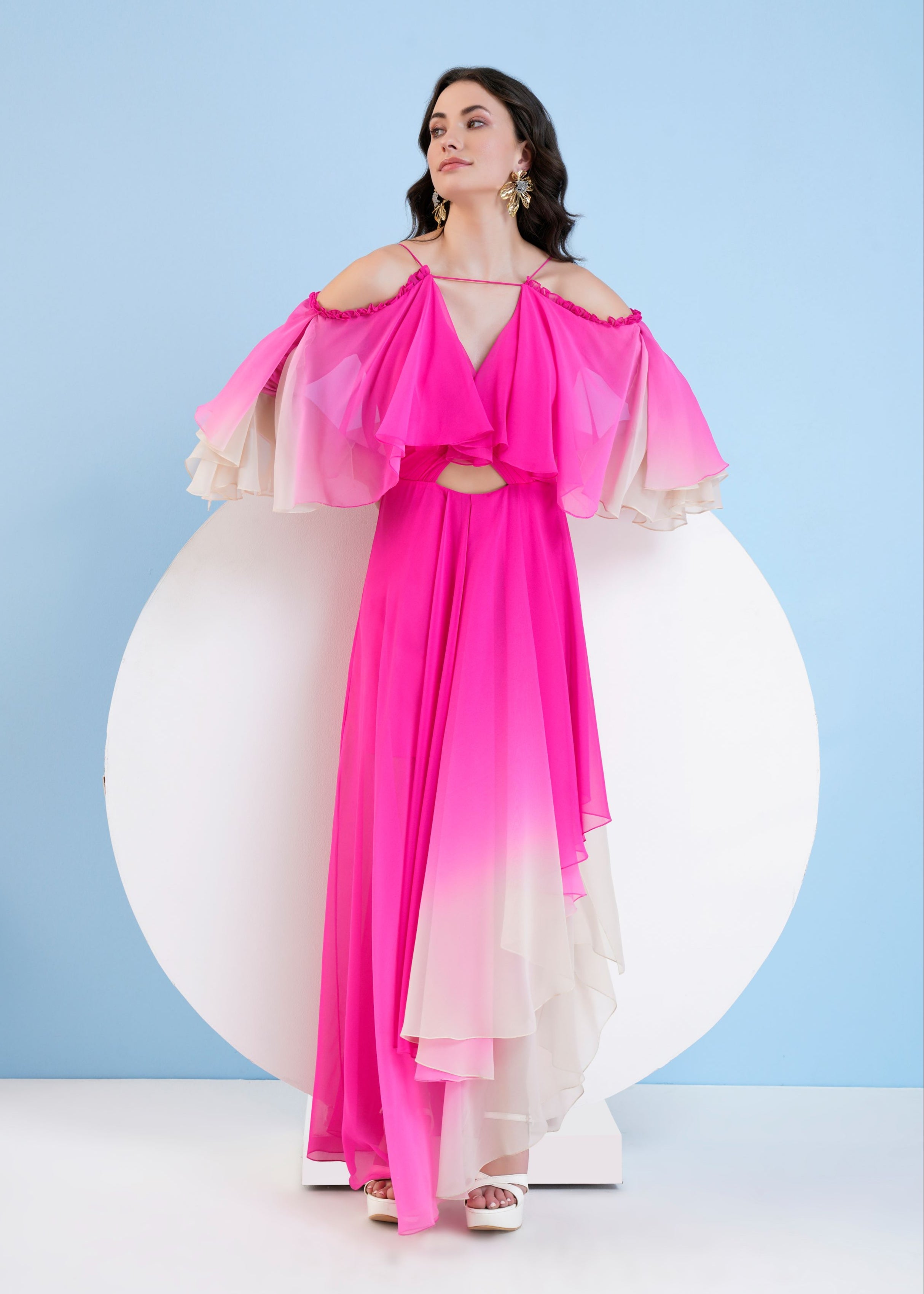 Pink Ombre High Low Maxi Dress