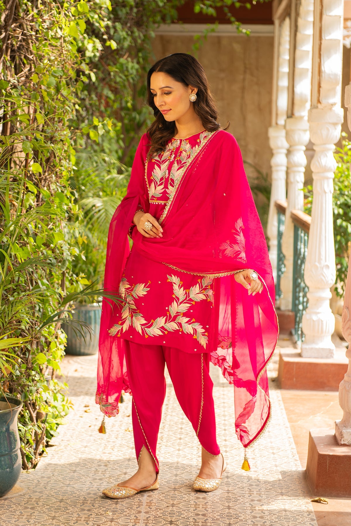 Nazakat Rani Pink Embroidered Silk Kurta Set with Dhoti
