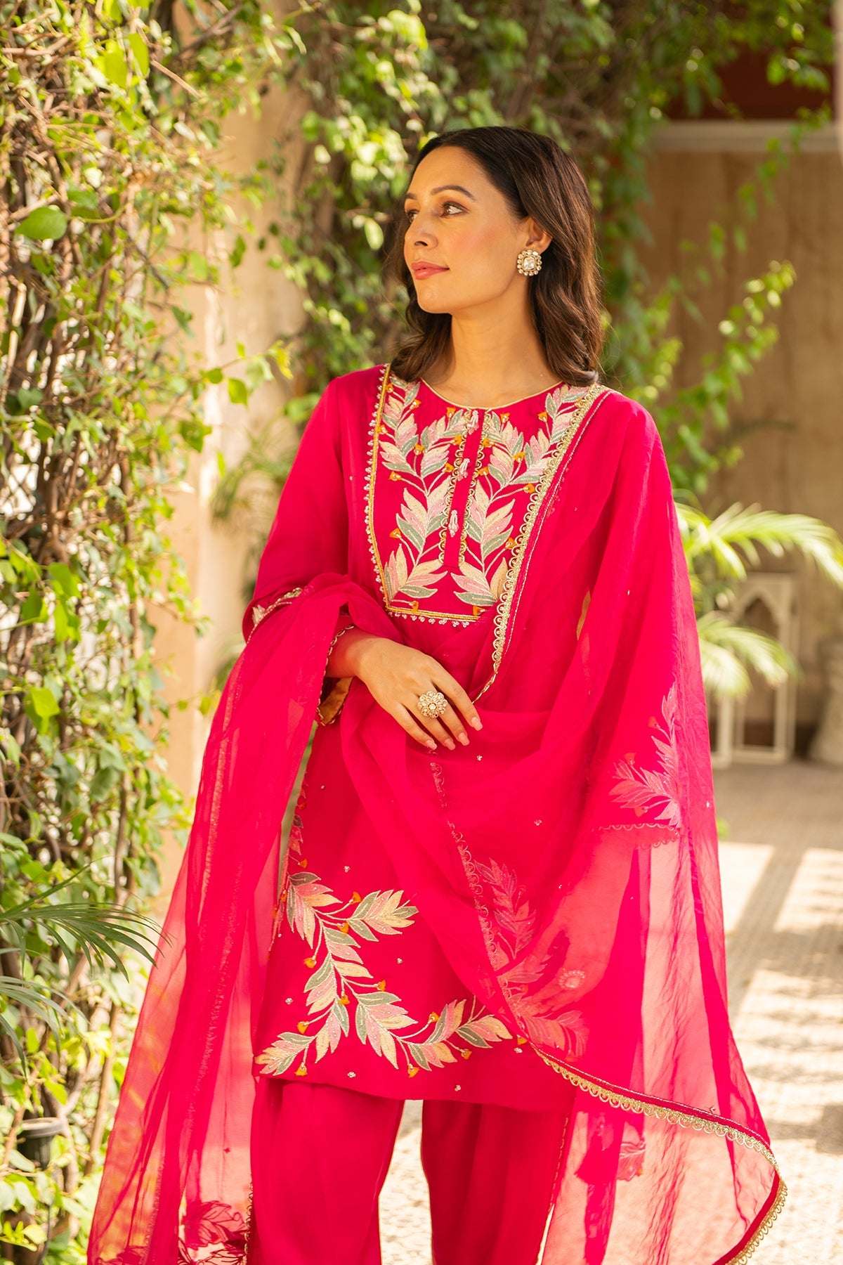 Nazakat Rani Pink Embroidered Silk Kurta Set with Dhoti