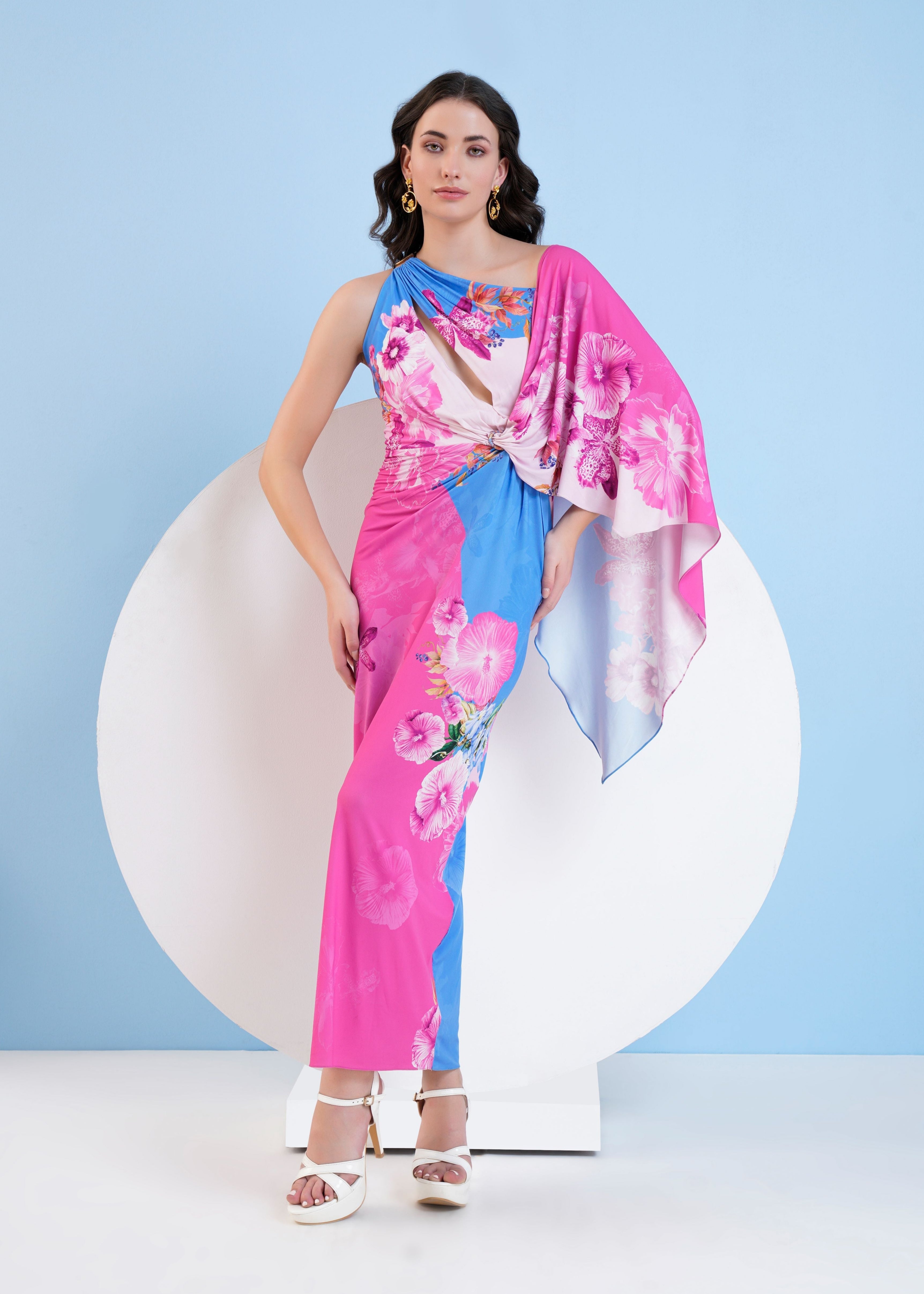 Blue Pastoral Jersey Maxi Dress