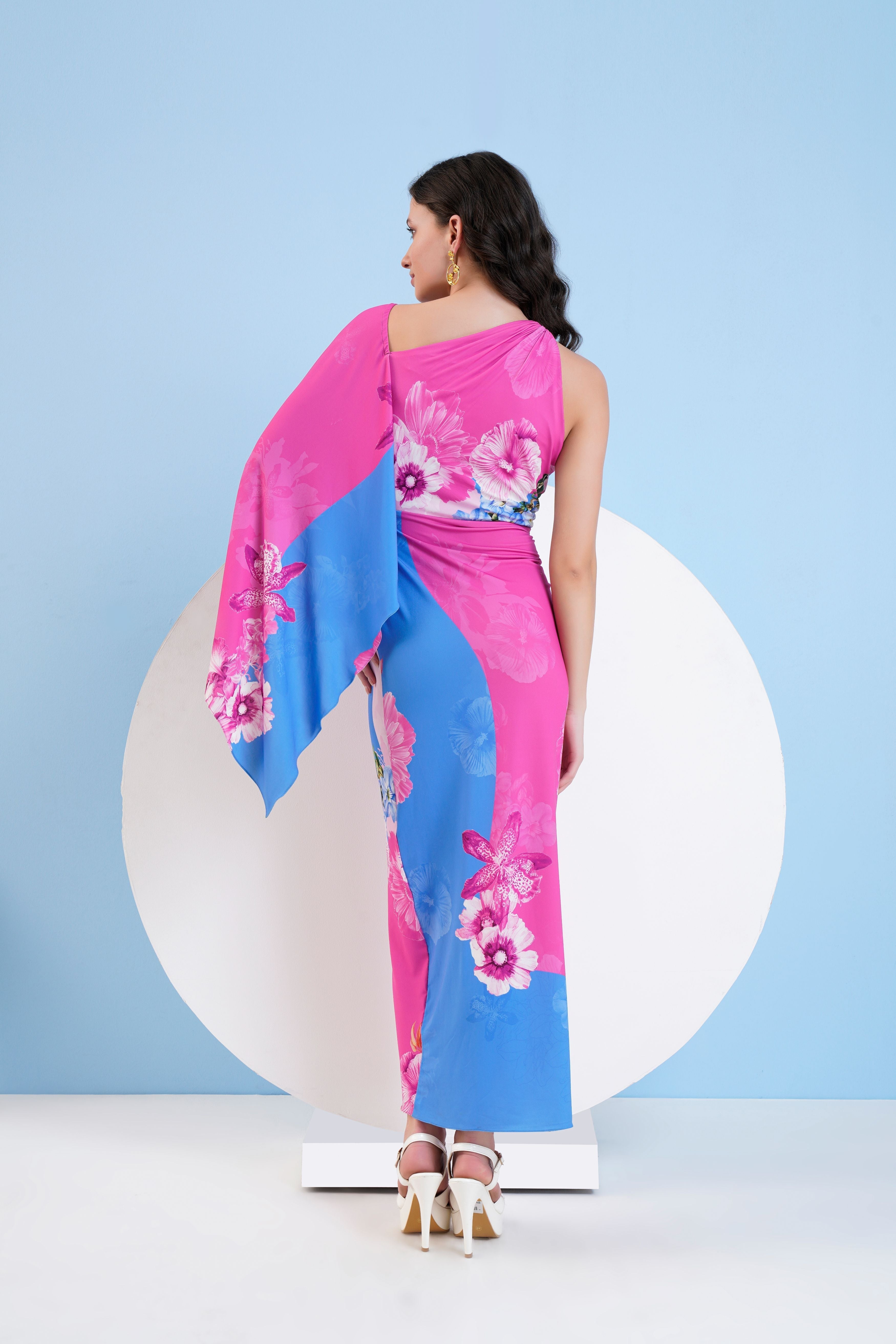Blue Pastoral Jersey Maxi Dress
