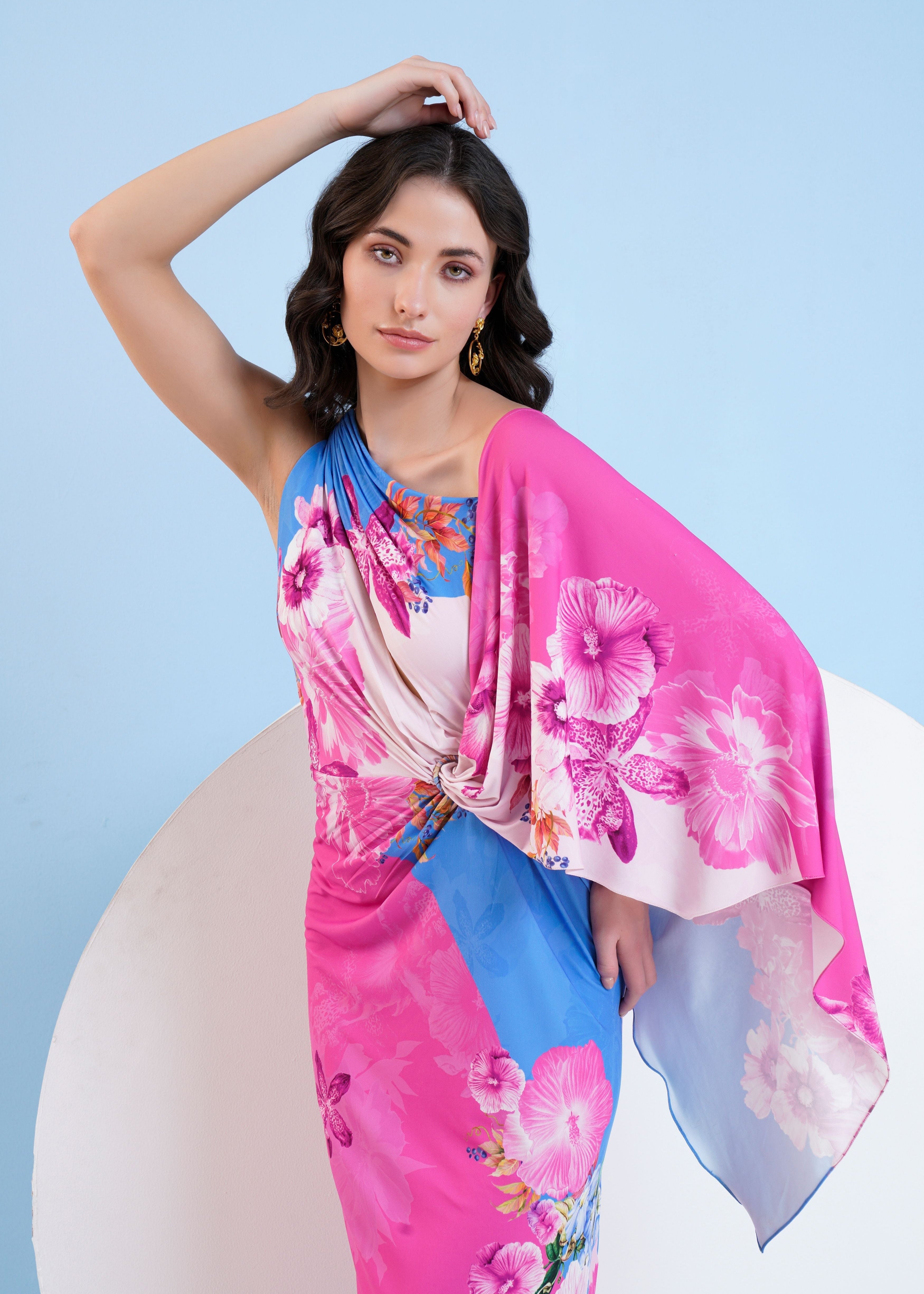 Blue Pastoral Jersey Maxi Dress