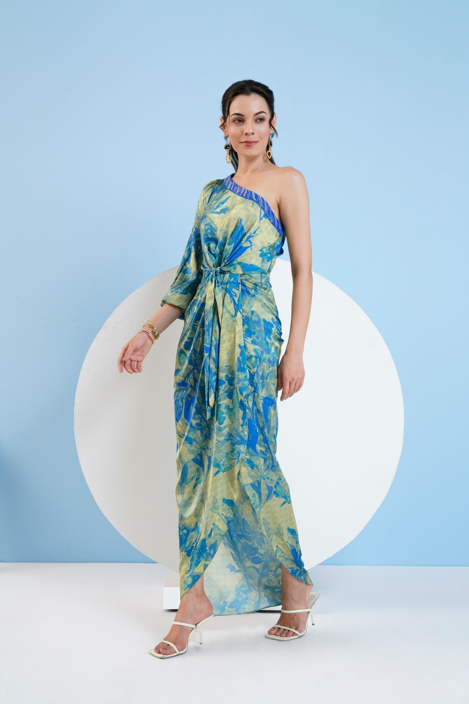 Gold Foil Botanical Foliage Dress