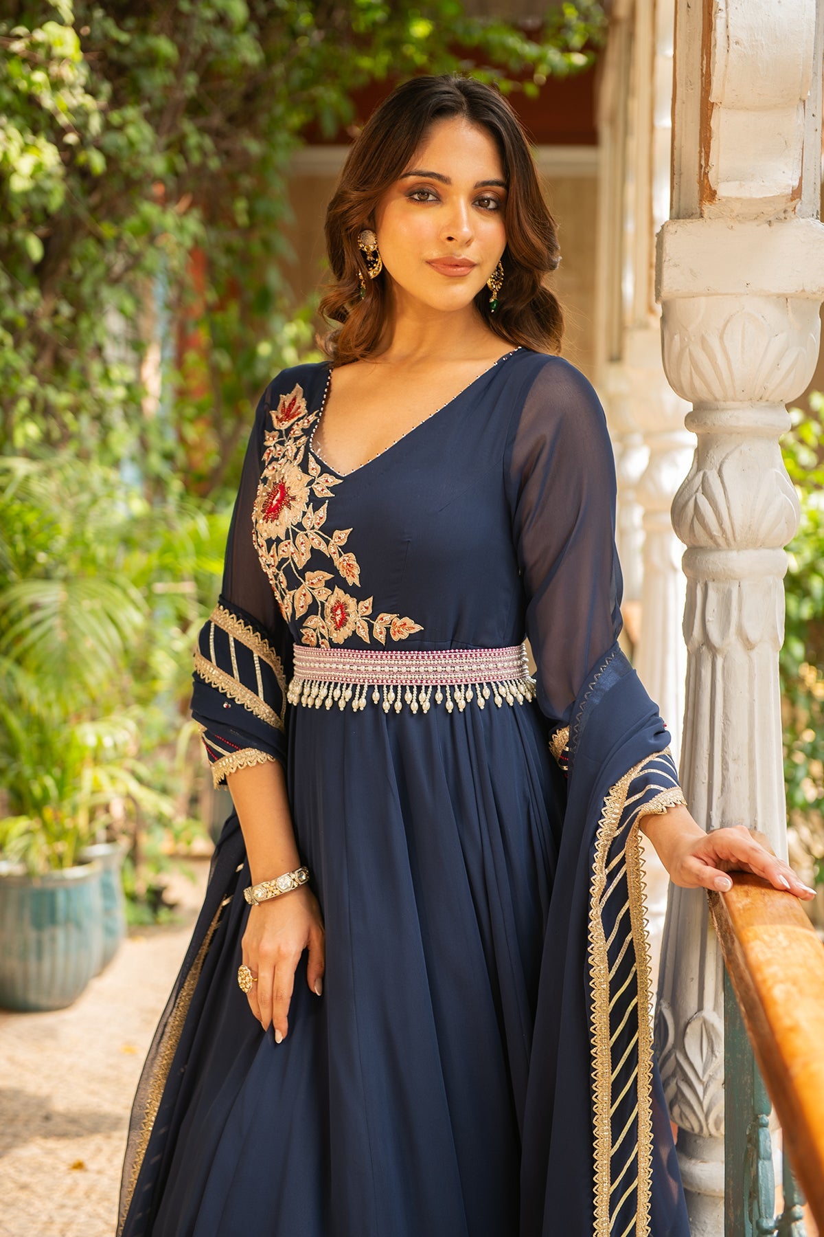 Navy Blue Embroidered Georgette Anarkali Suit Set | Kashish Festive Wear
