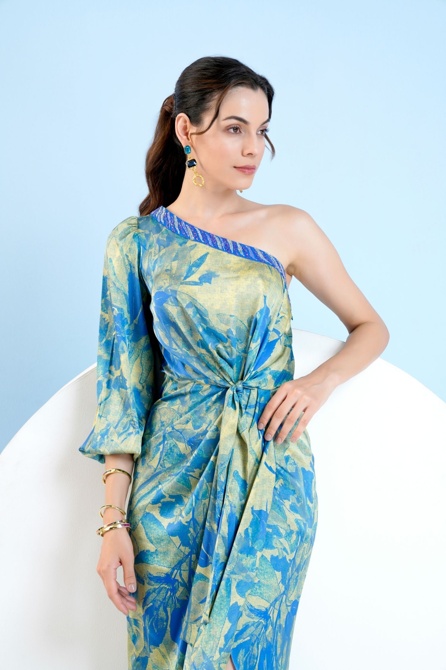 Gold Foil Botanical Foliage Dress