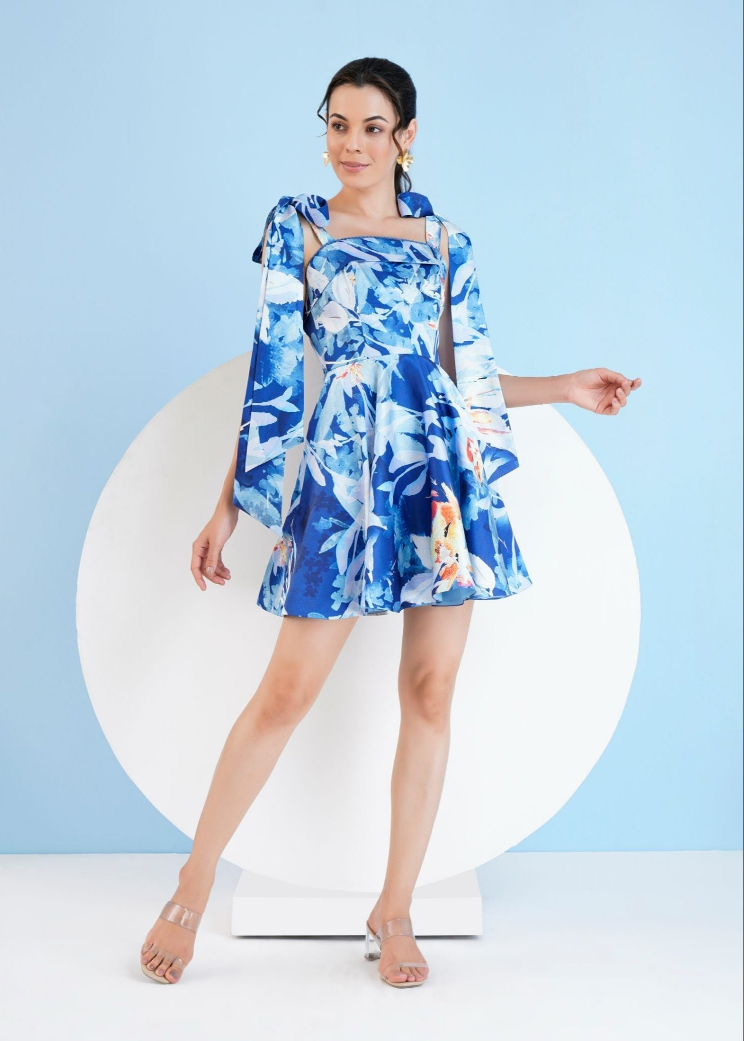Blue Botanical Foliage Mini Dress