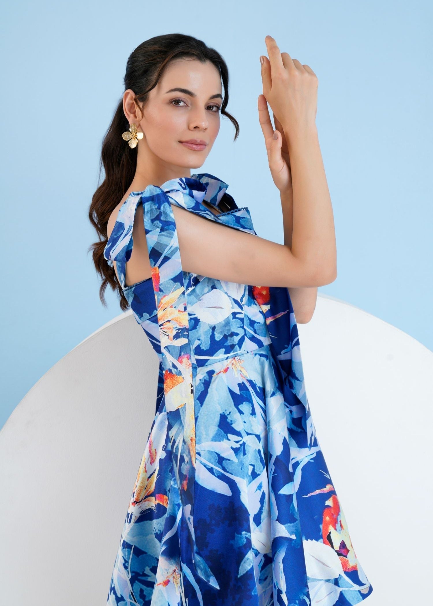 Blue Botanical Foliage Mini Dress