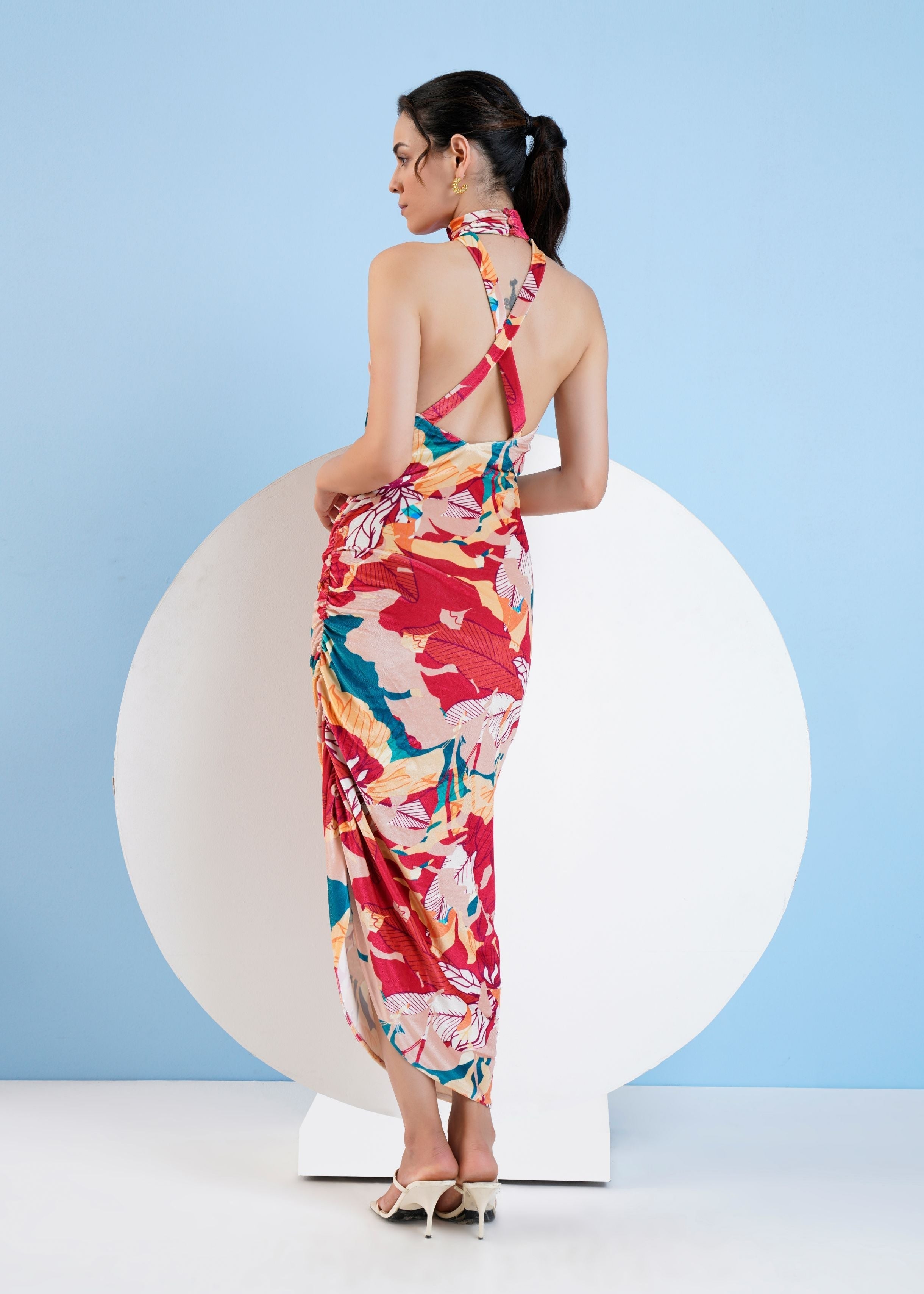 Halter Neck Velvet Bodycon Dress