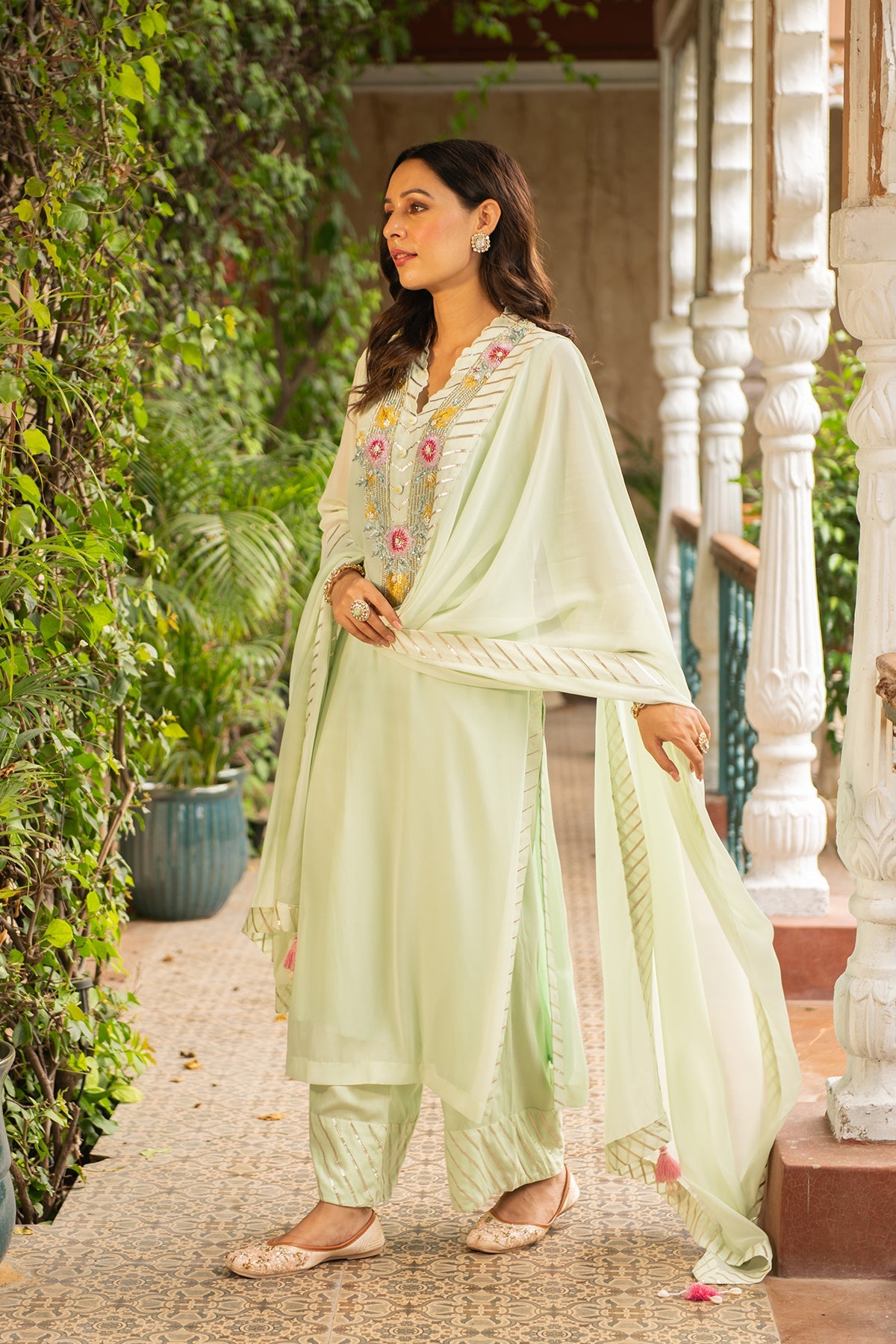 Mehek Sea Green Embroidered Straight Kurta & Palazzo Set