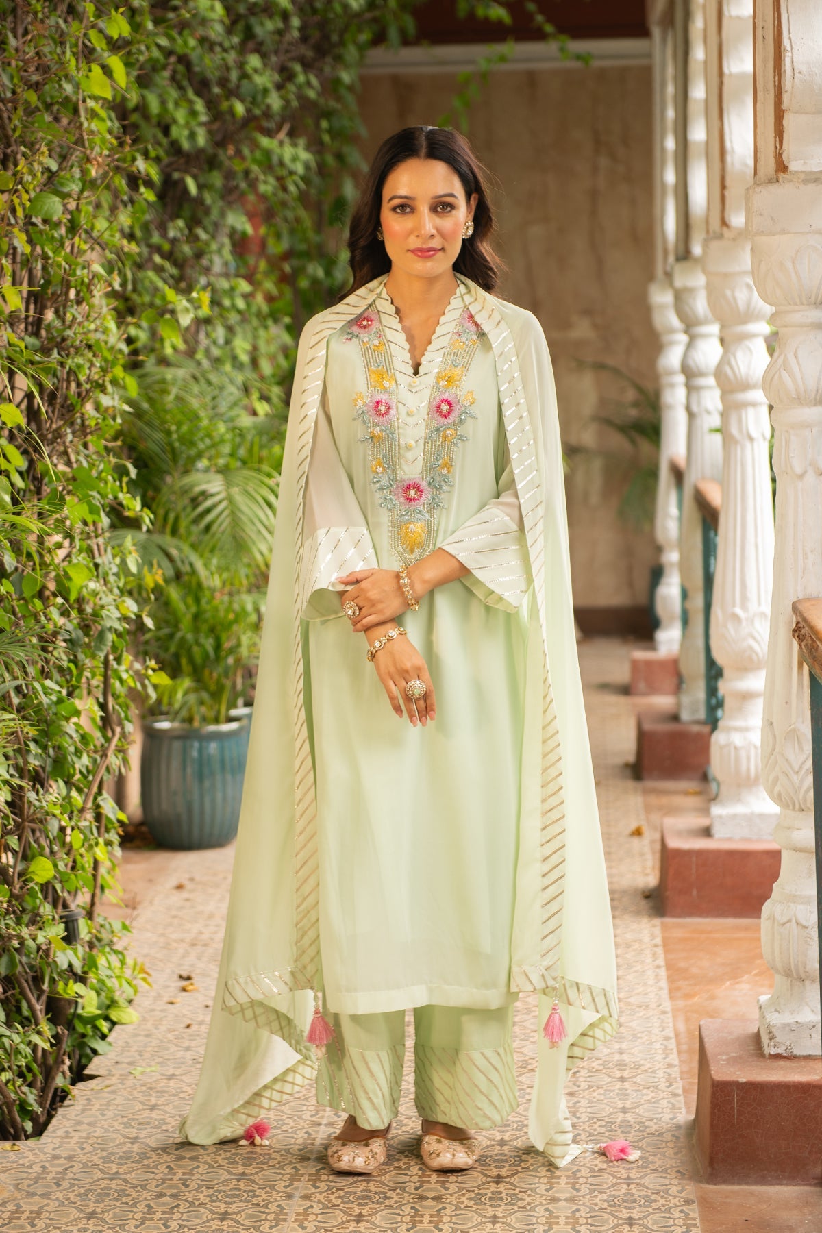 Mehek Sea Green Embroidered Straight Kurta & Palazzo Set
