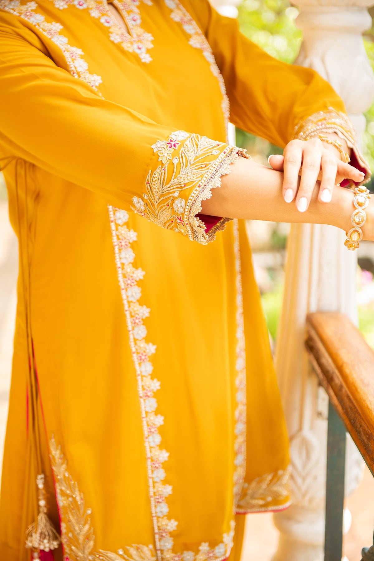 Mustard Georgette Sharara Set with Embroidered Border - Sugandh