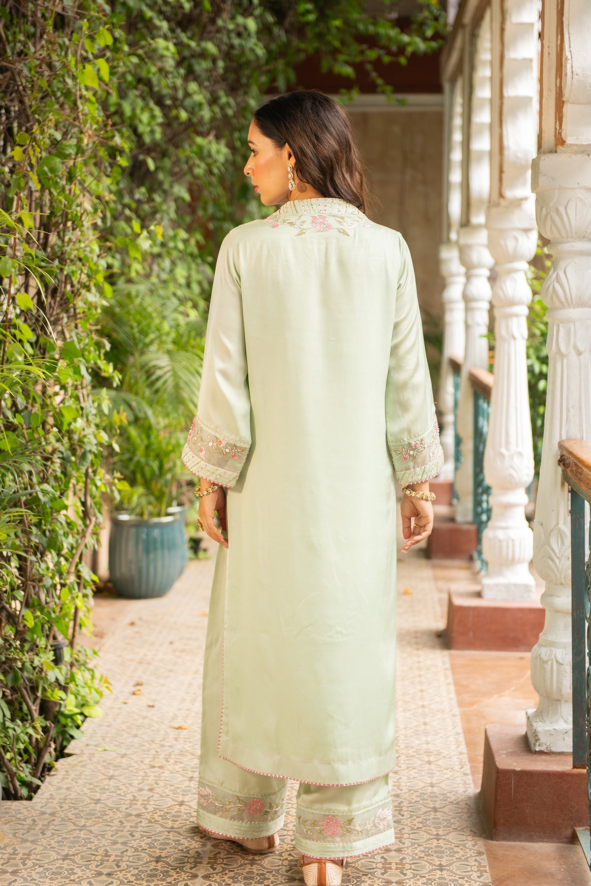 Manya Sea Green Silk Straight Kurta Set with Organza Dupatta
