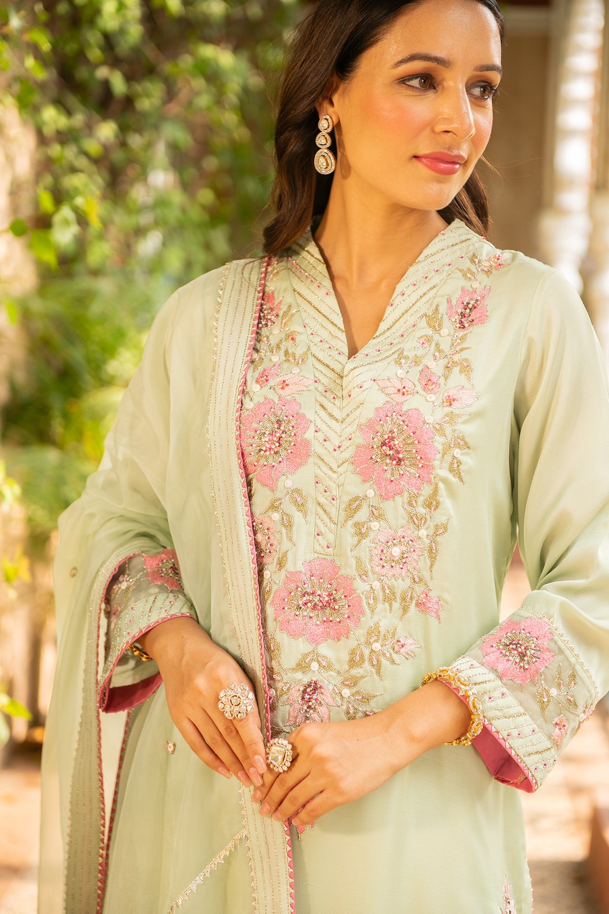 Manya Sea Green Silk Straight Kurta Set with Organza Dupatta