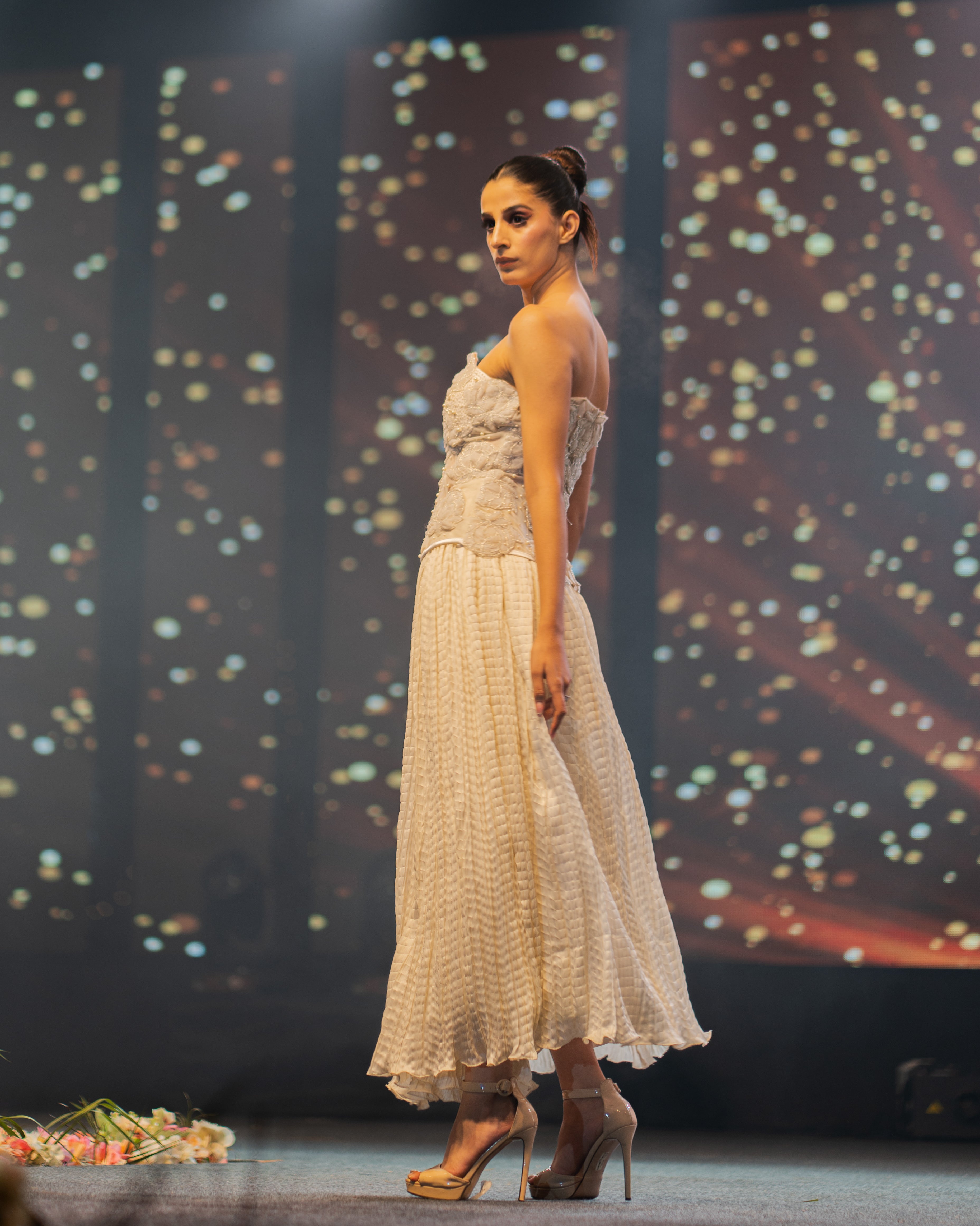 Mind Champagne Net Corset Top - Elegant Evening Occasion Wear