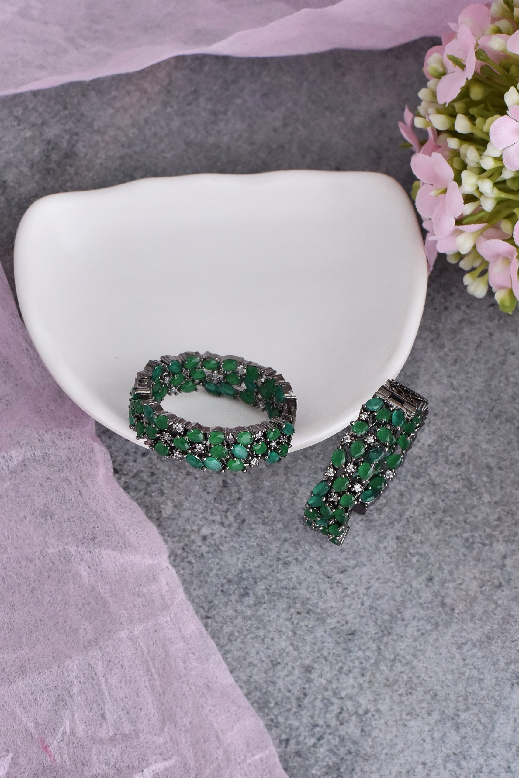 Green Grey Tone Zirconia Hoop Earrings