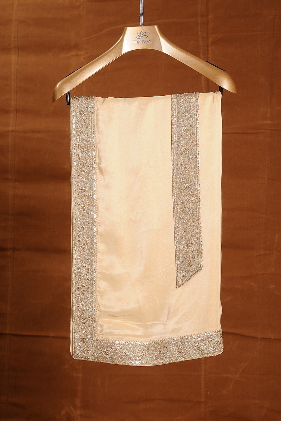 GOLD RAW SILK EMBROIDERED SHERWANI KURTA CHURIDAR SET