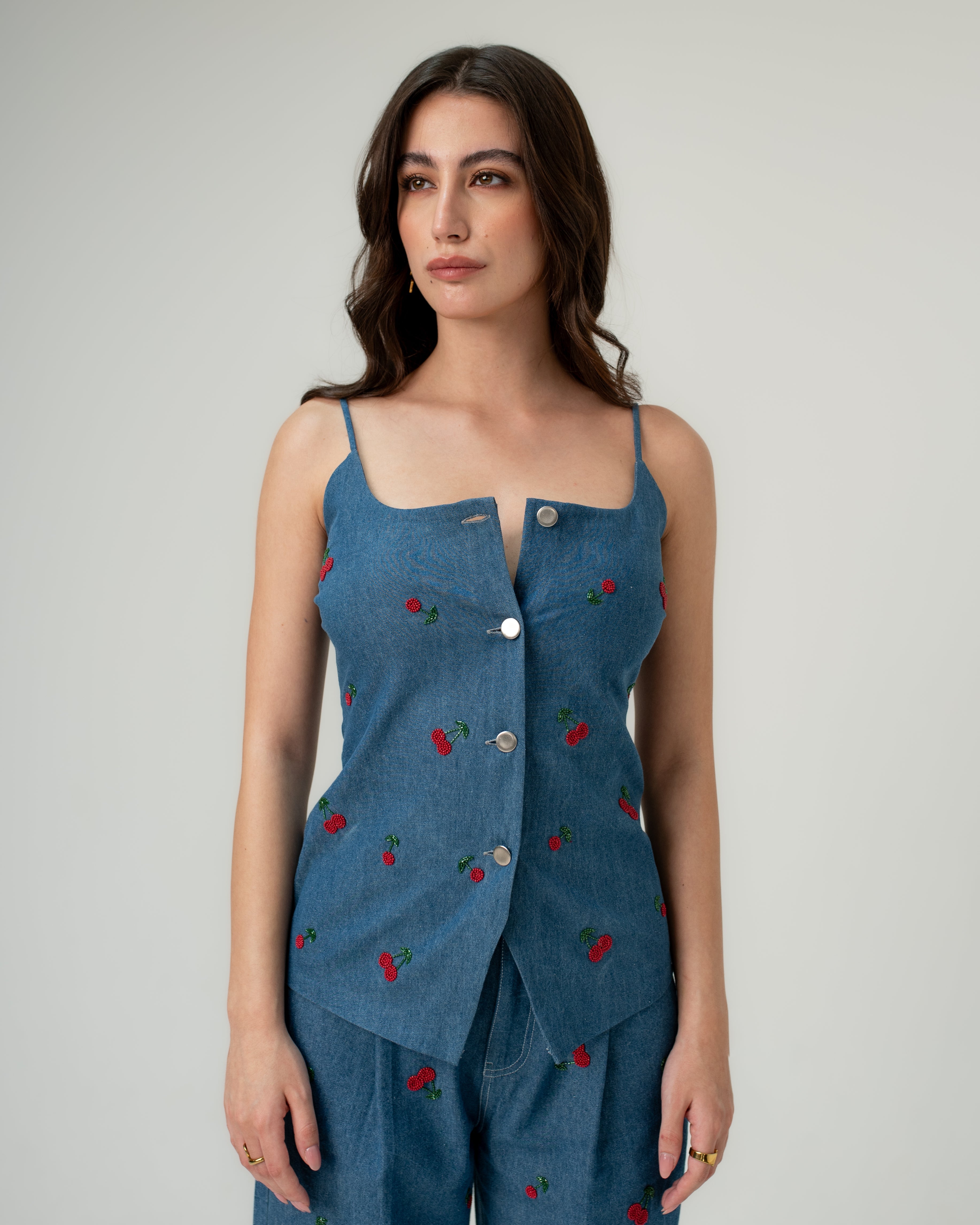 Cherry embroidered co-ord set