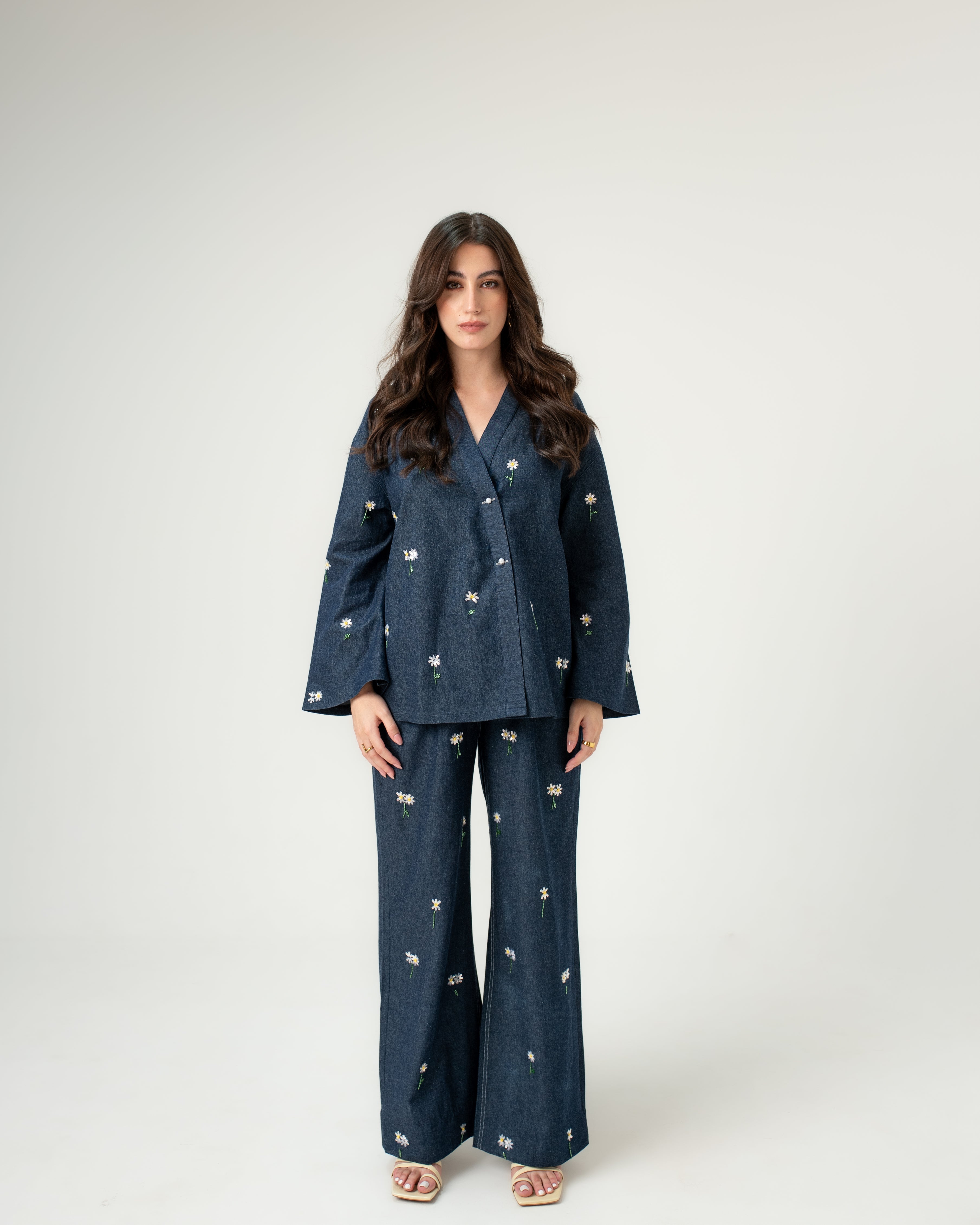 Midnight Daisy Wrap Top