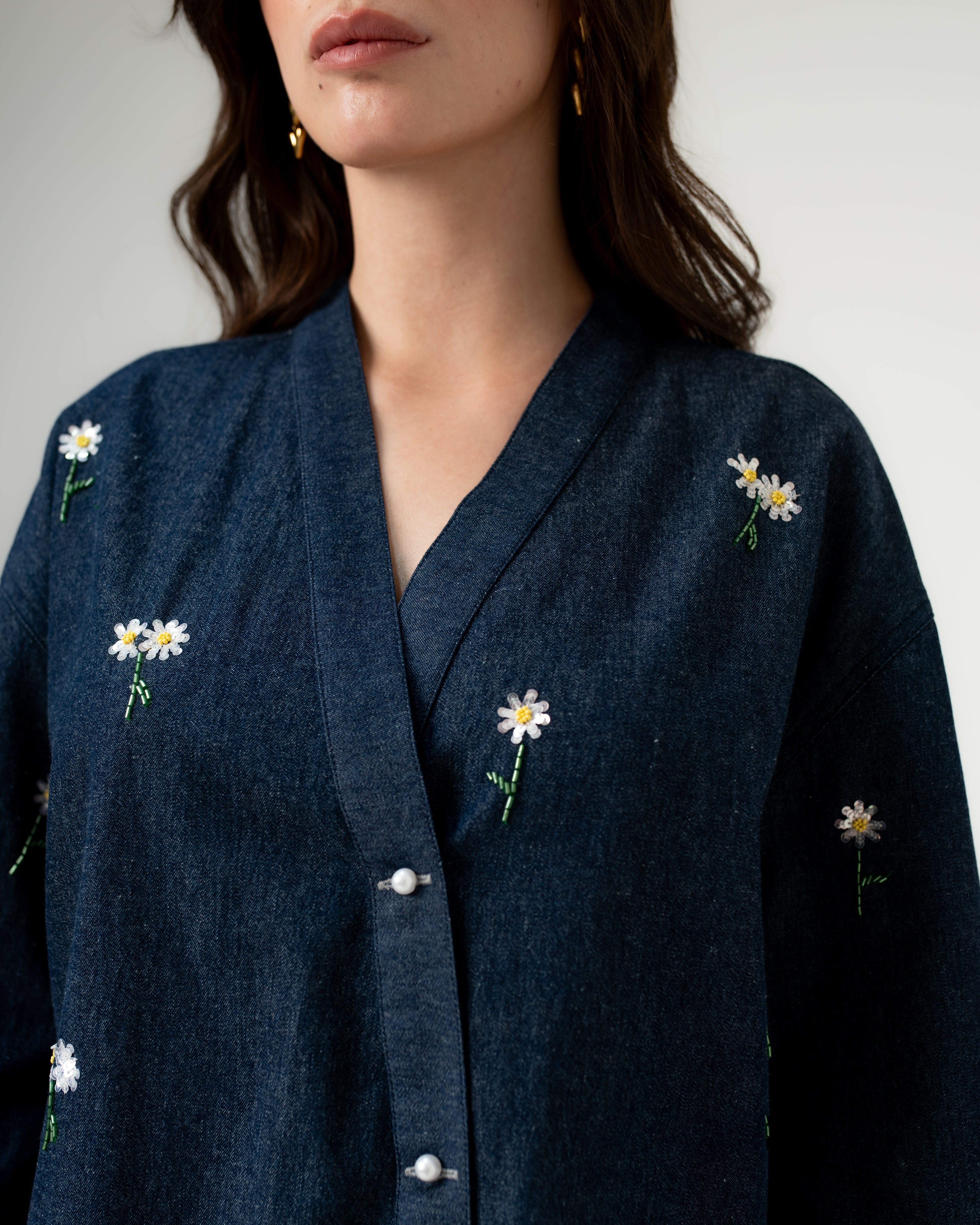 Midnight Daisy Wrap Top
