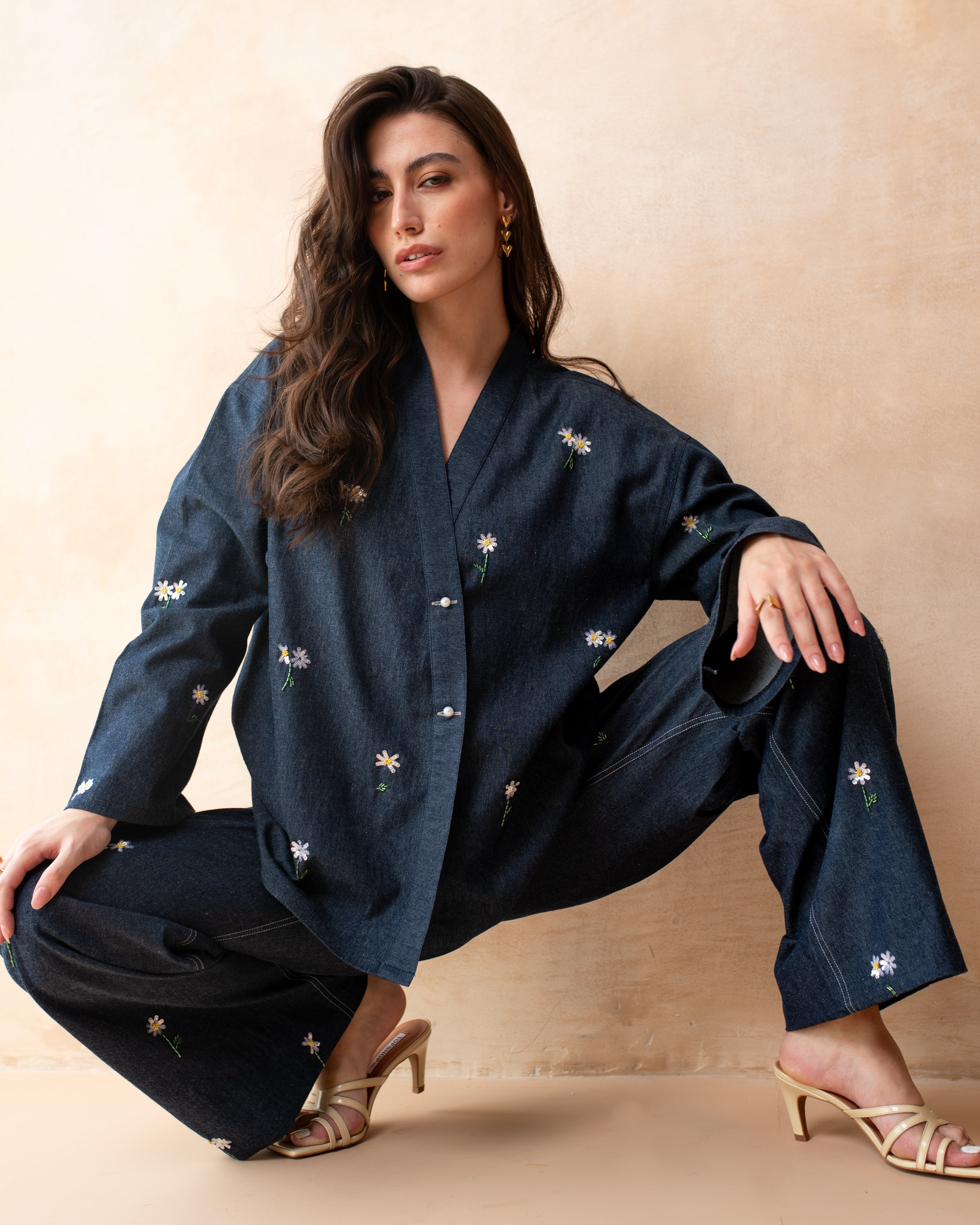 Midnight Daisy Wrap Top