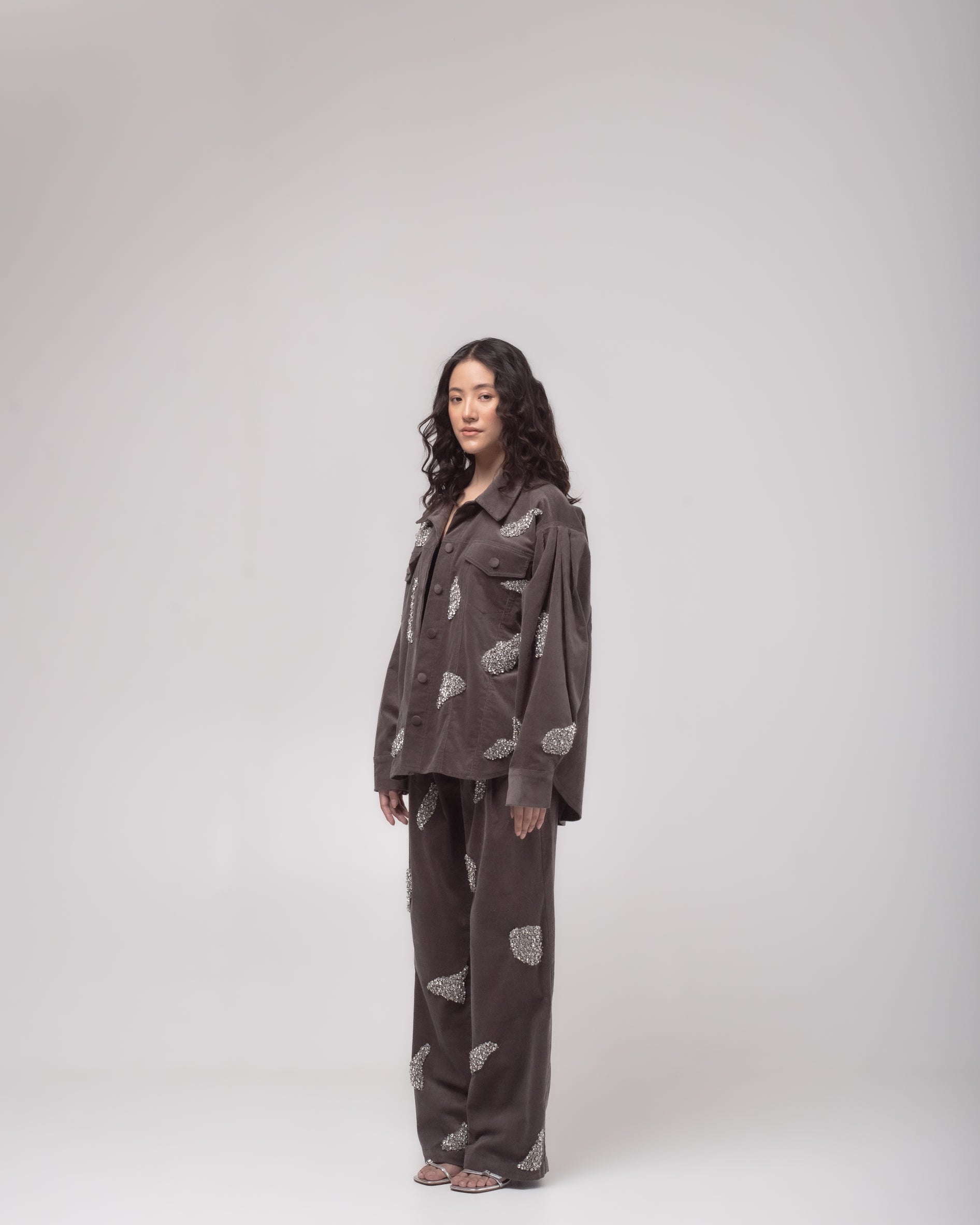 Oversized embellished corduroy overshirt