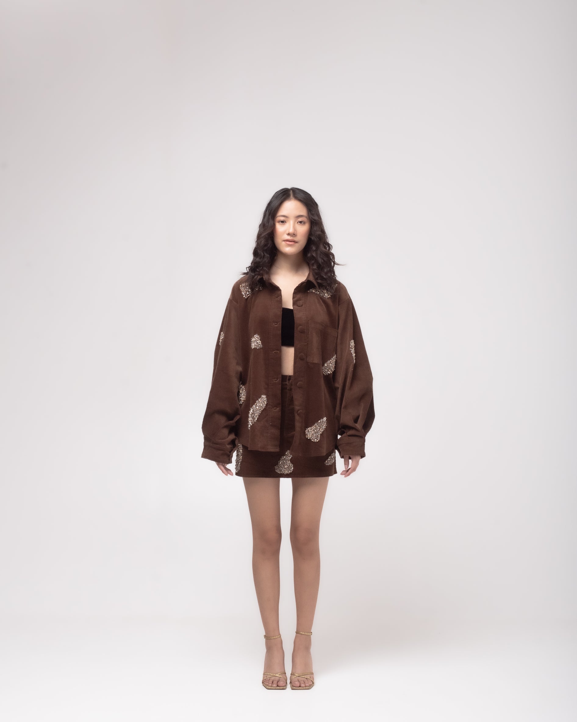Oversized embellished corduroy overshirt