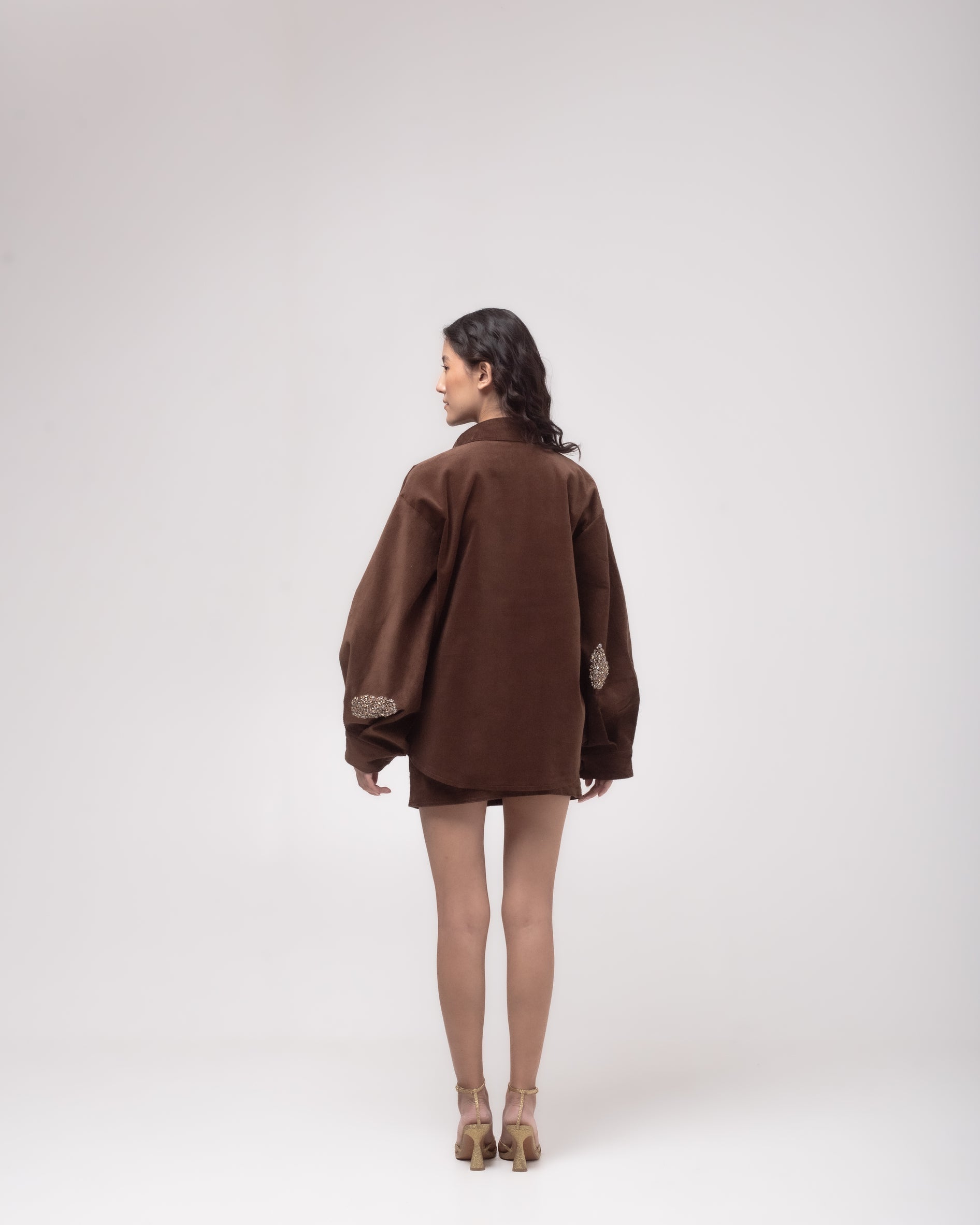 Oversized embellished corduroy overshirt