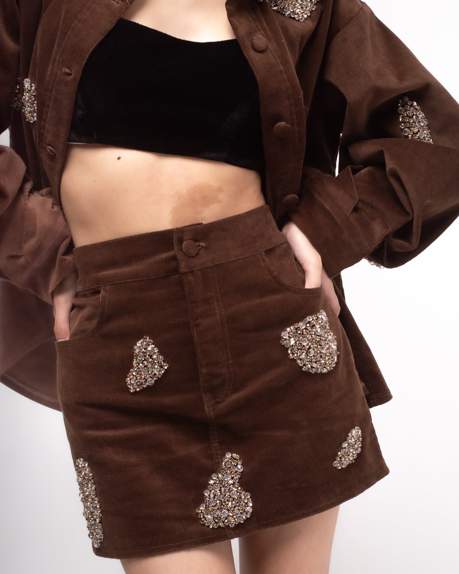 Oversized embellished corduroy overshirt