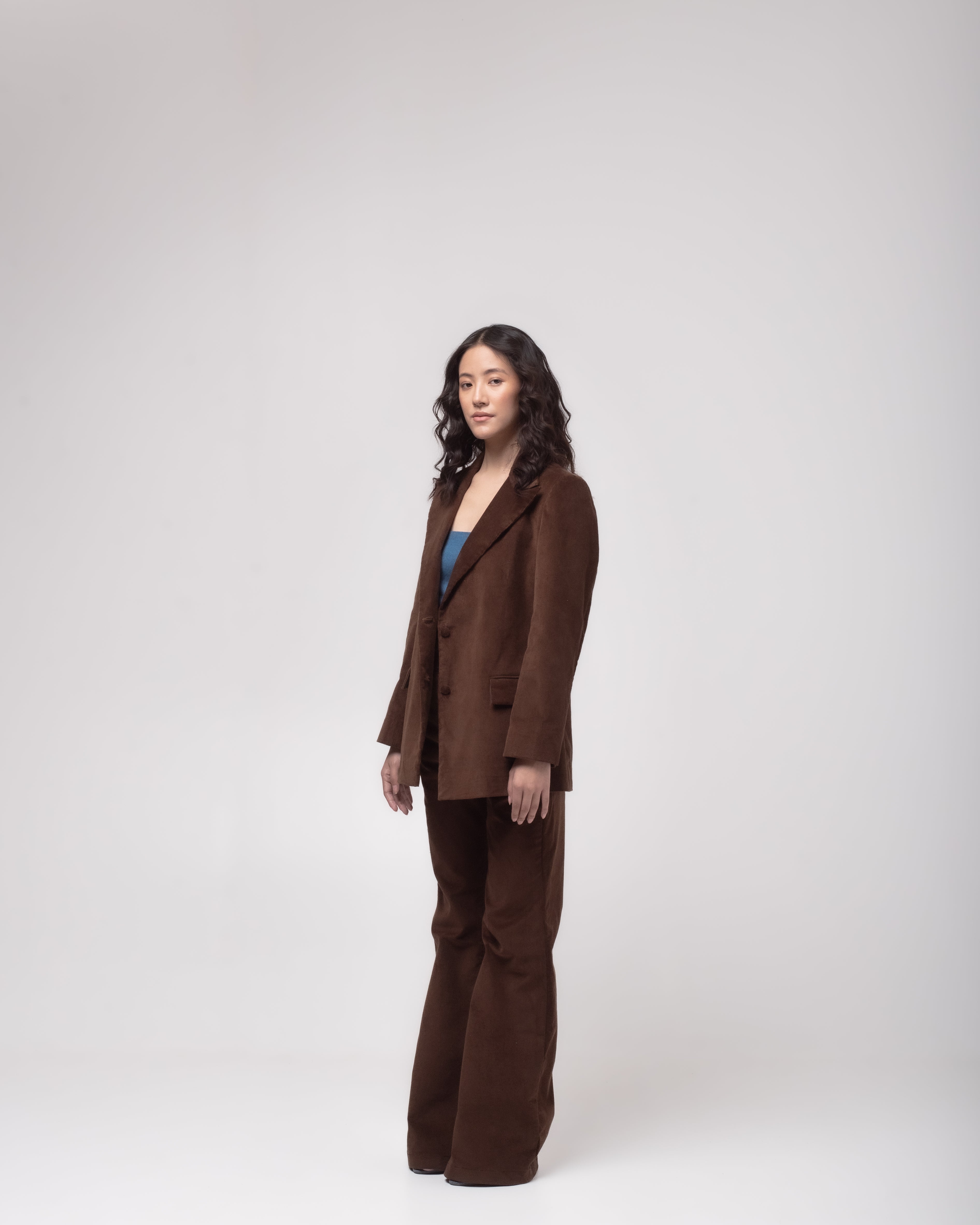 High-waisted flared corduroy trousers