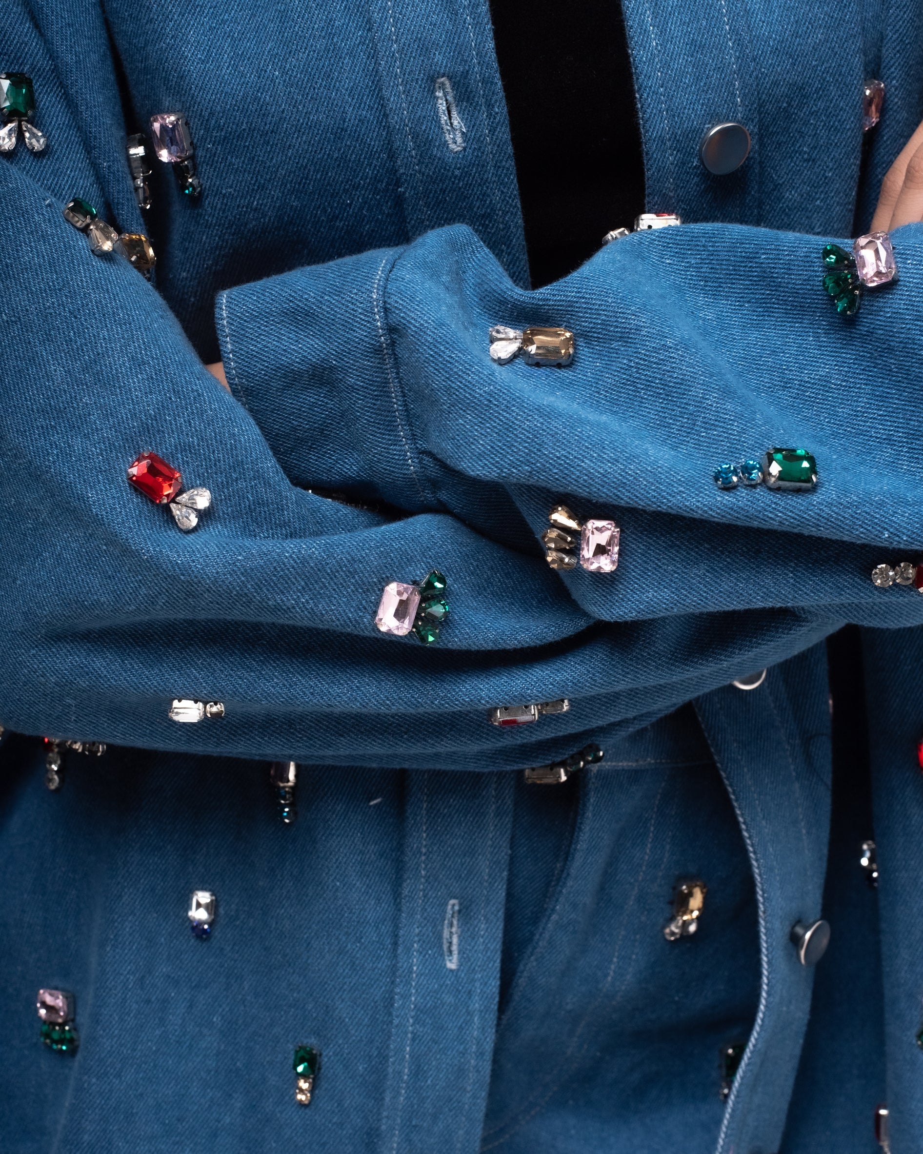 Oversized multi-colour embellished denim shirt