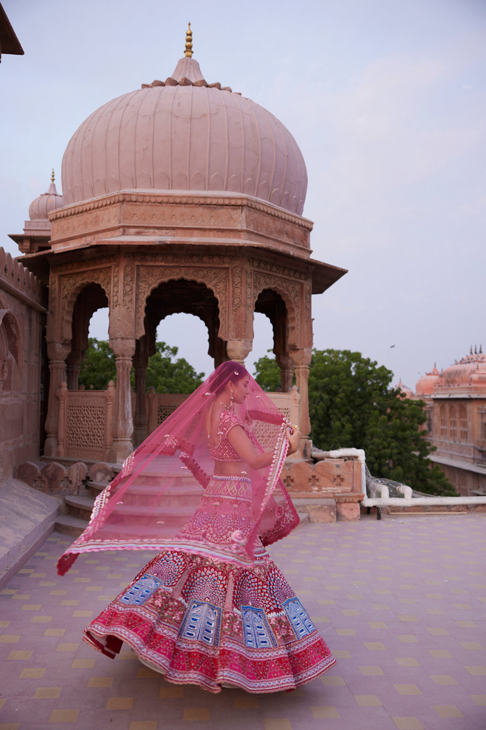 "Dwarka" Rani Pink Hand Embroidered Lehenga Set