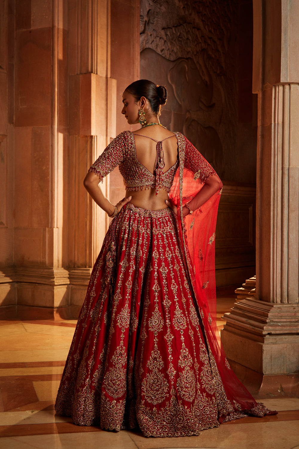 Deep Red Raw Silk Bridal Lehenga Choli with Zari Work