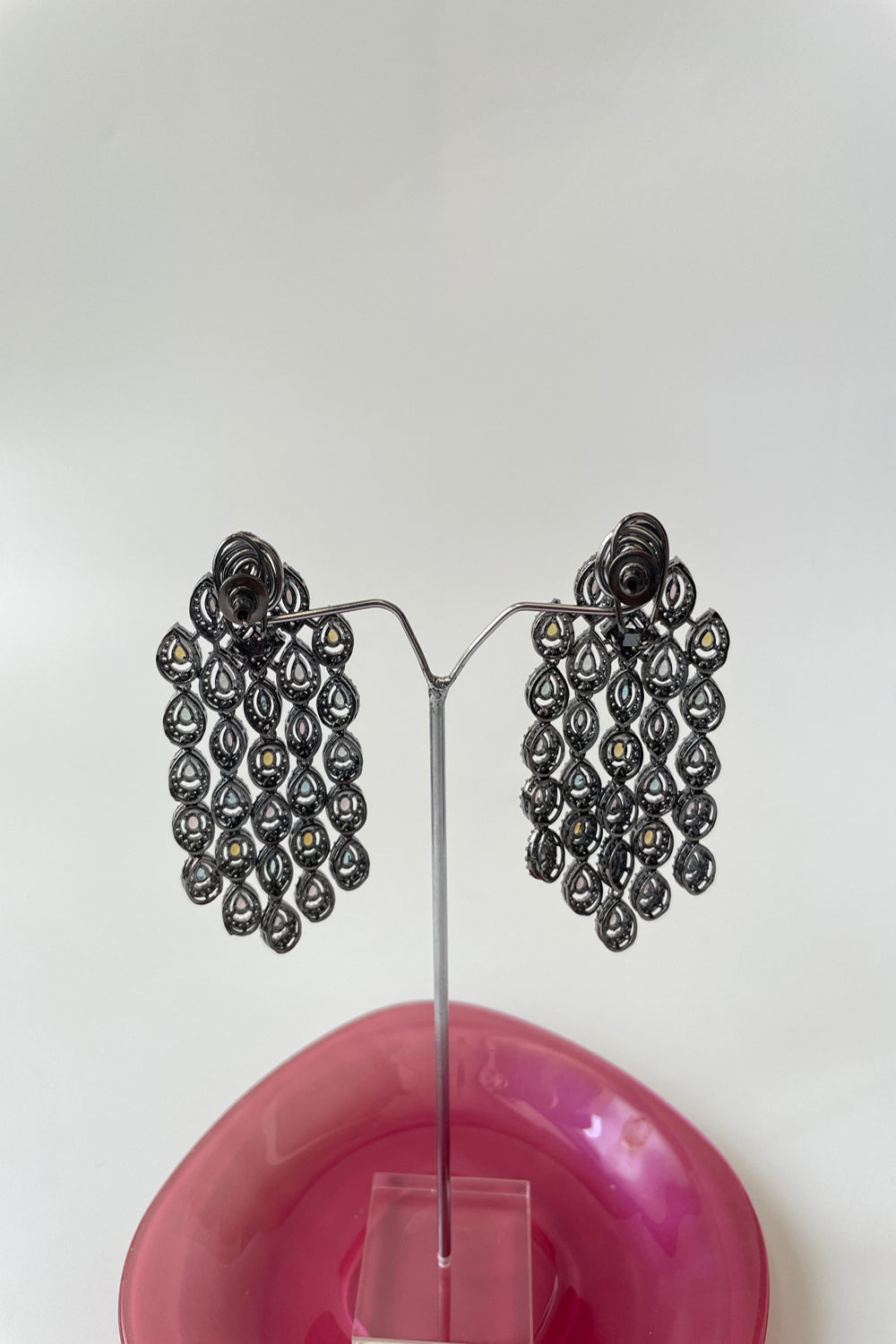 Black Finish Multi Stone Waterfall Earrings - Auraya Fashion - Studio6 Jewels - #tag1# - #tag2# - #tag3# - #tag3#