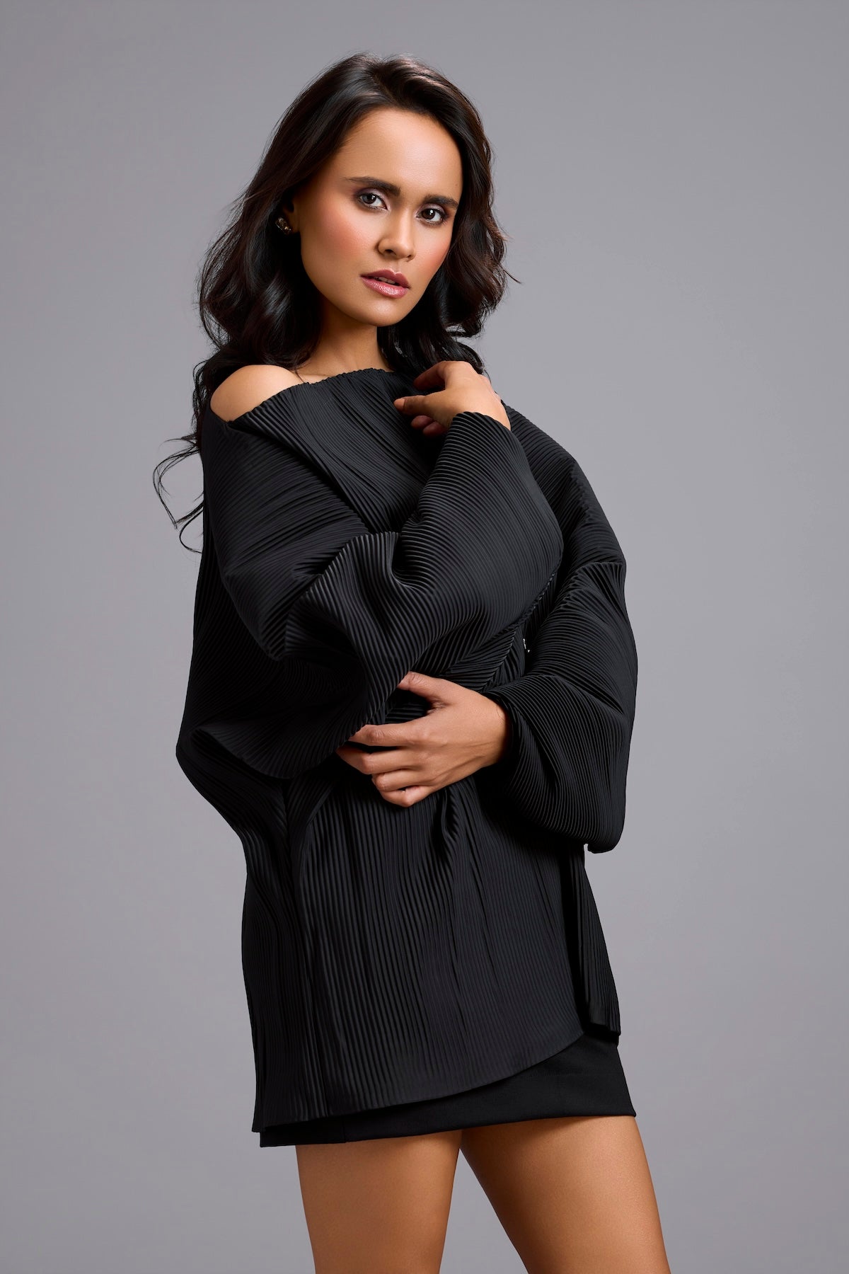 Voluminous Pleated Top with Cinched Waist