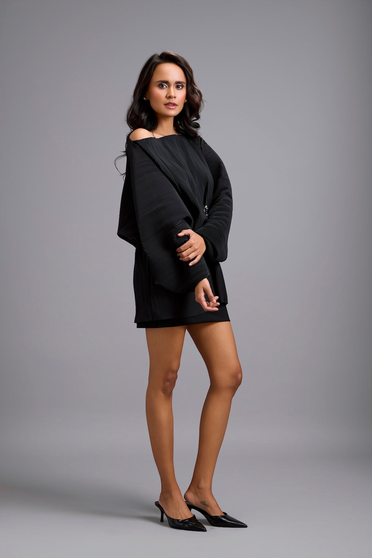 Voluminous Pleated Top with Cinched Waist