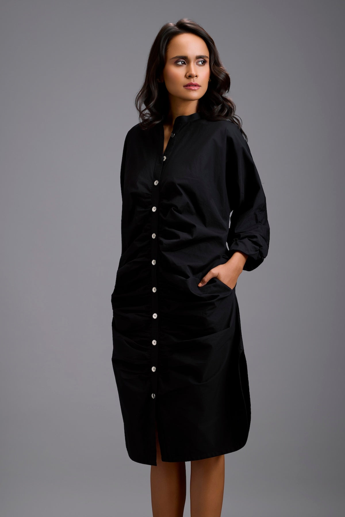 Ruched Button-Down Shirt Dress