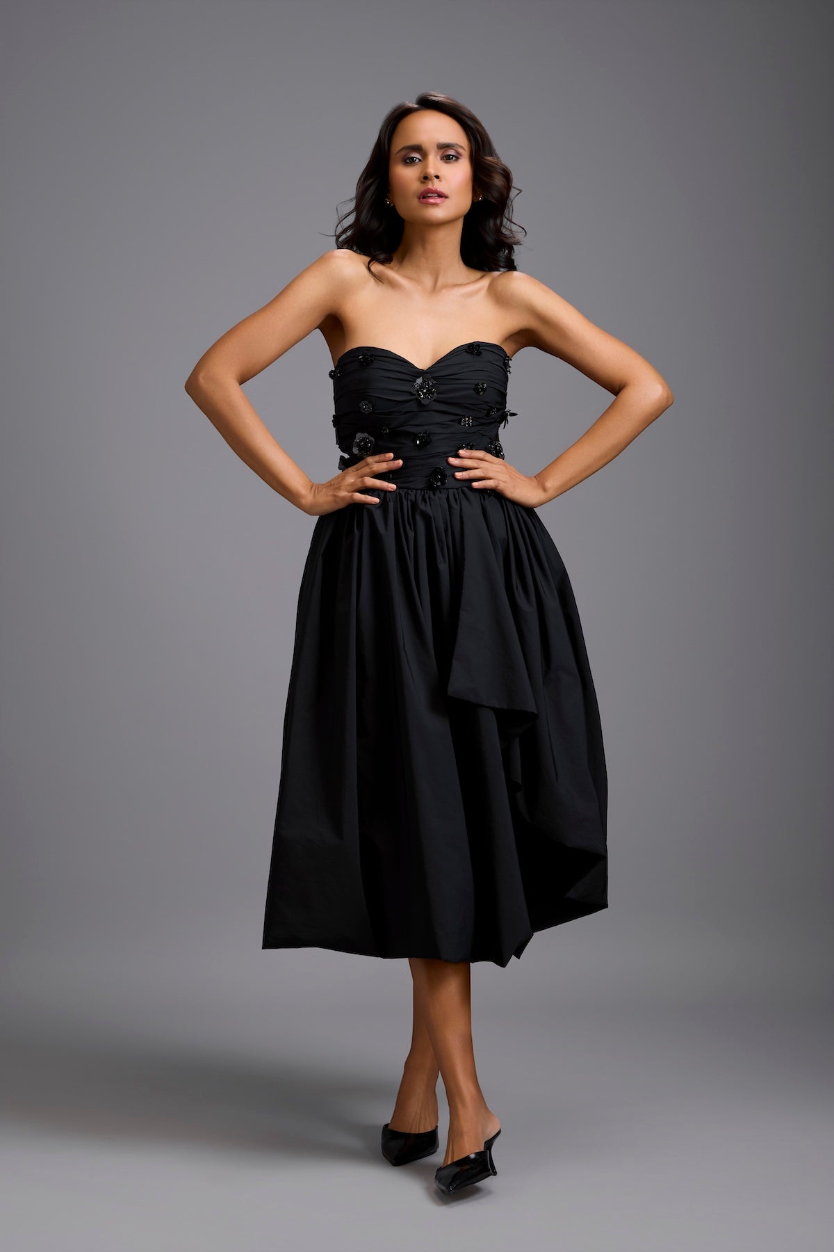 Strapless Embellished Midi Dress