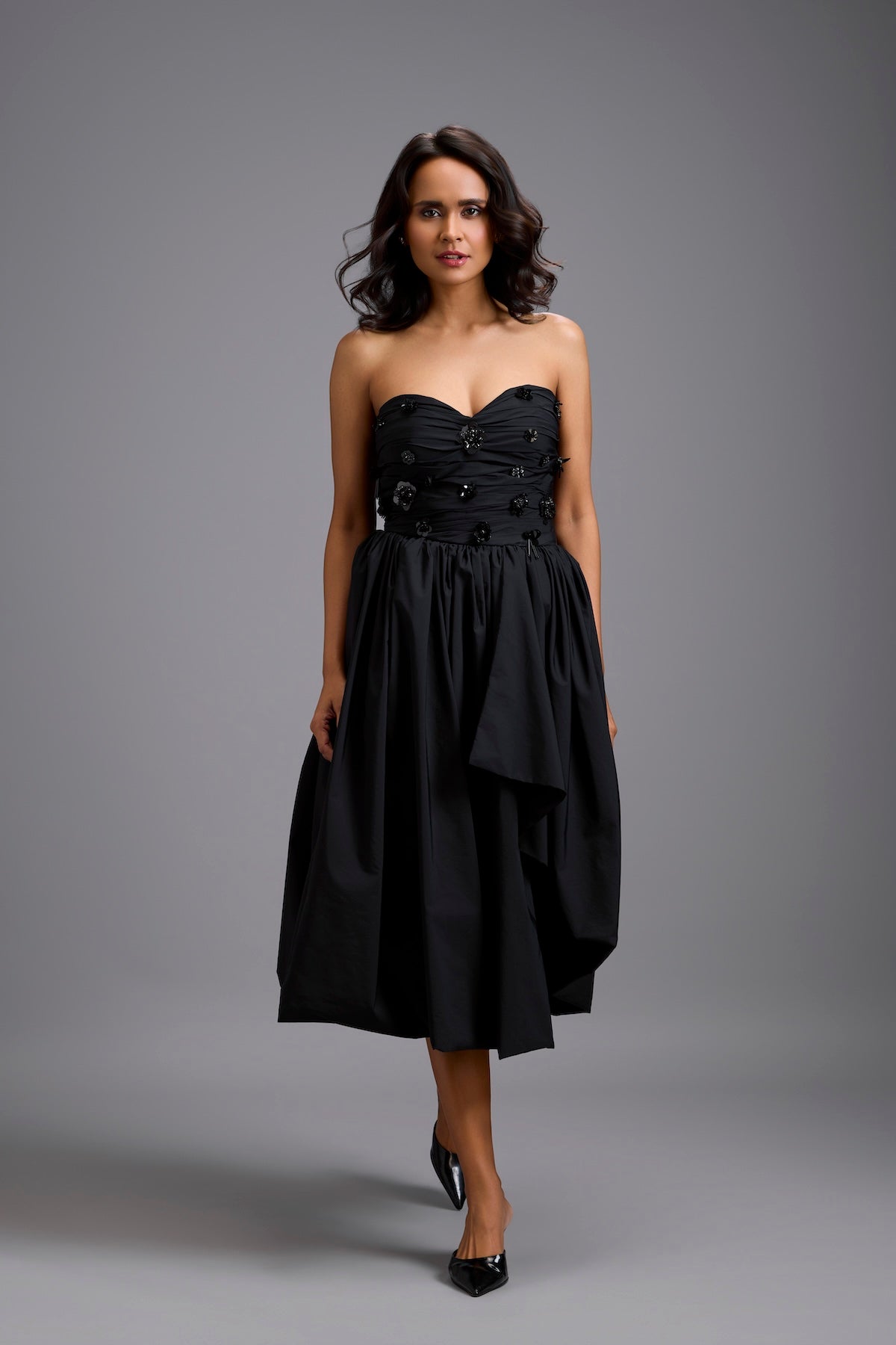 Strapless Embellished Midi Dress