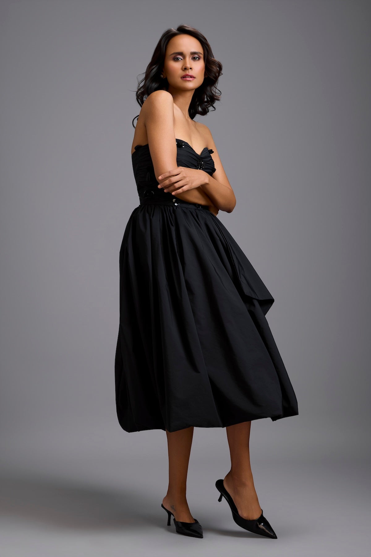 Strapless Embellished Midi Dress