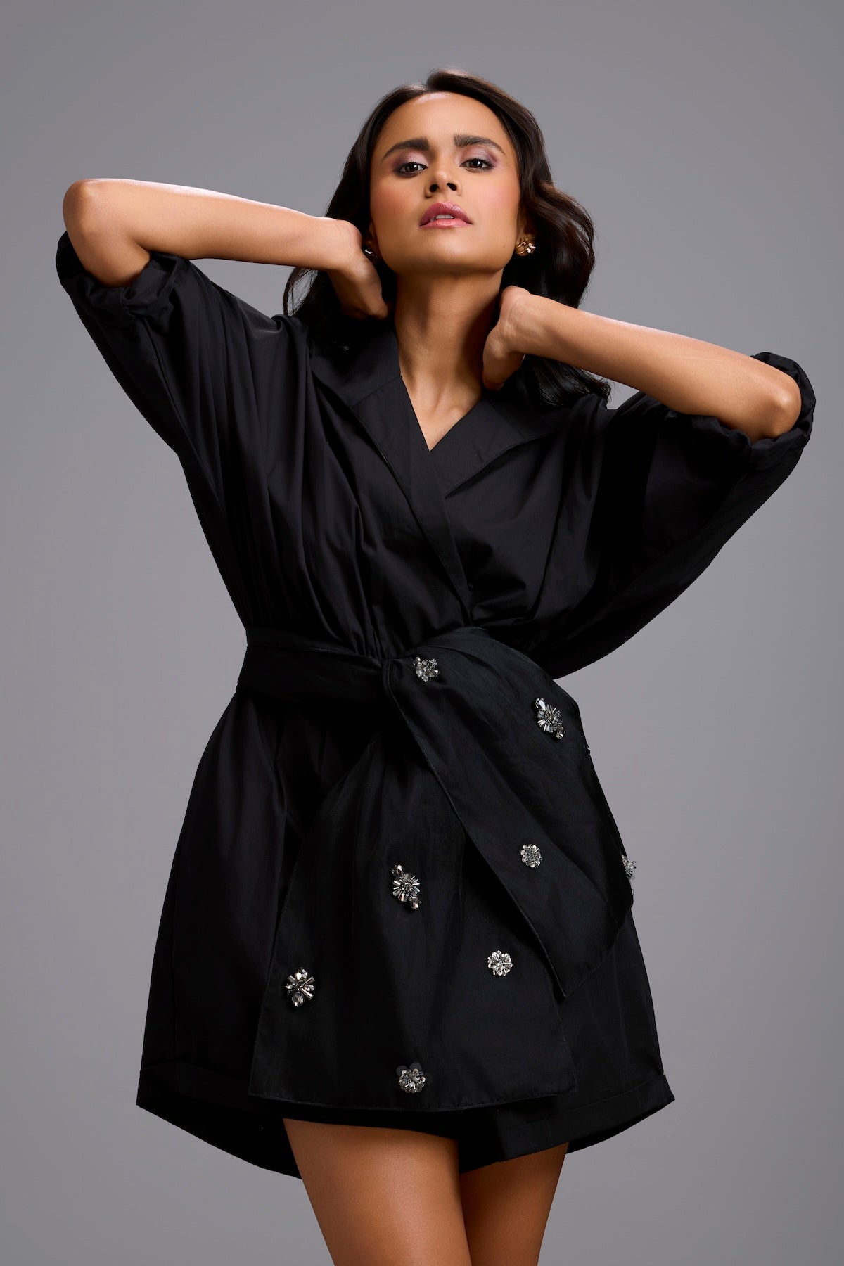 Playsuit with Crystal-Embellished Bow